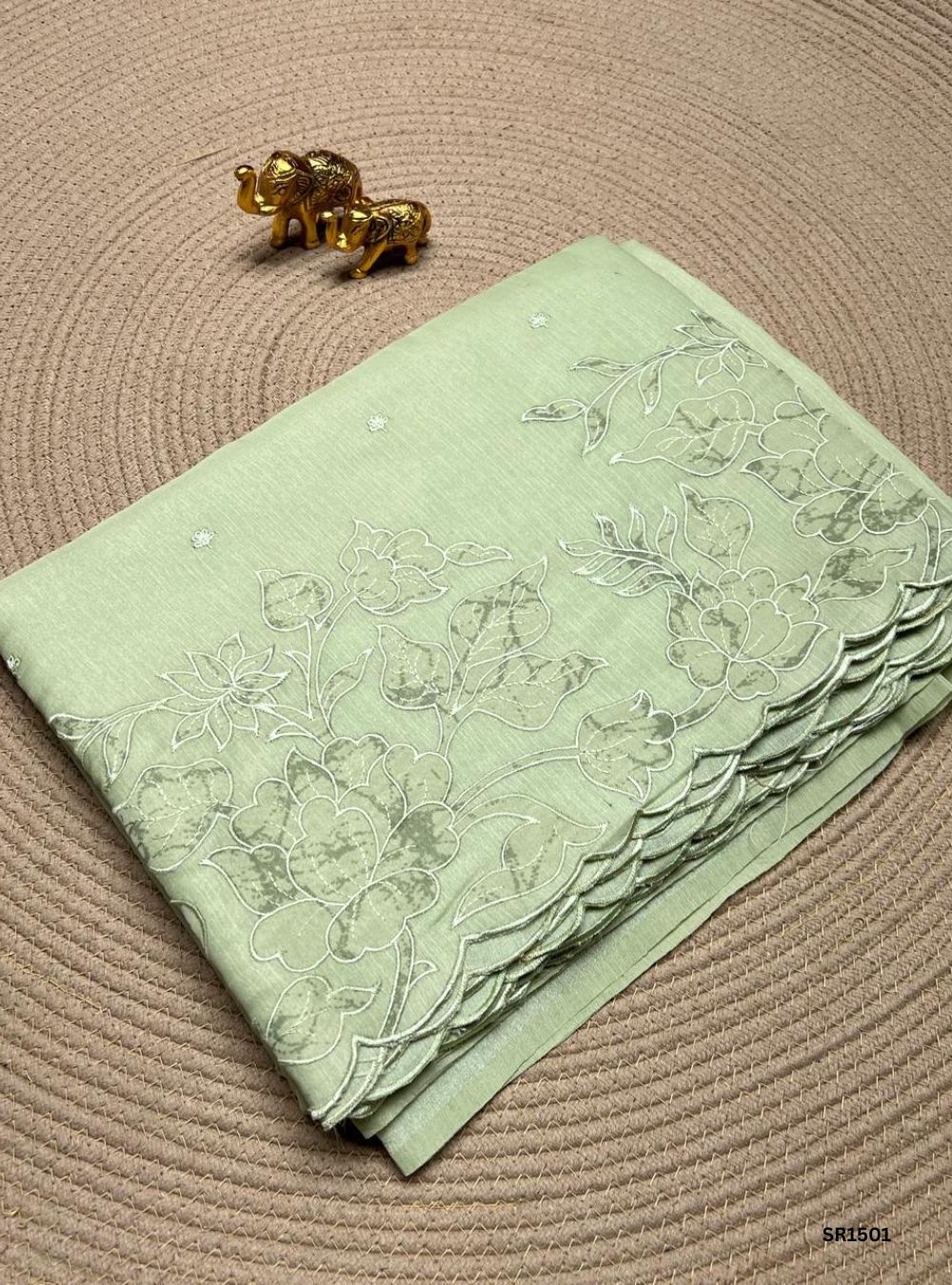 Sage Green  - Applique Semi Tussar Saree