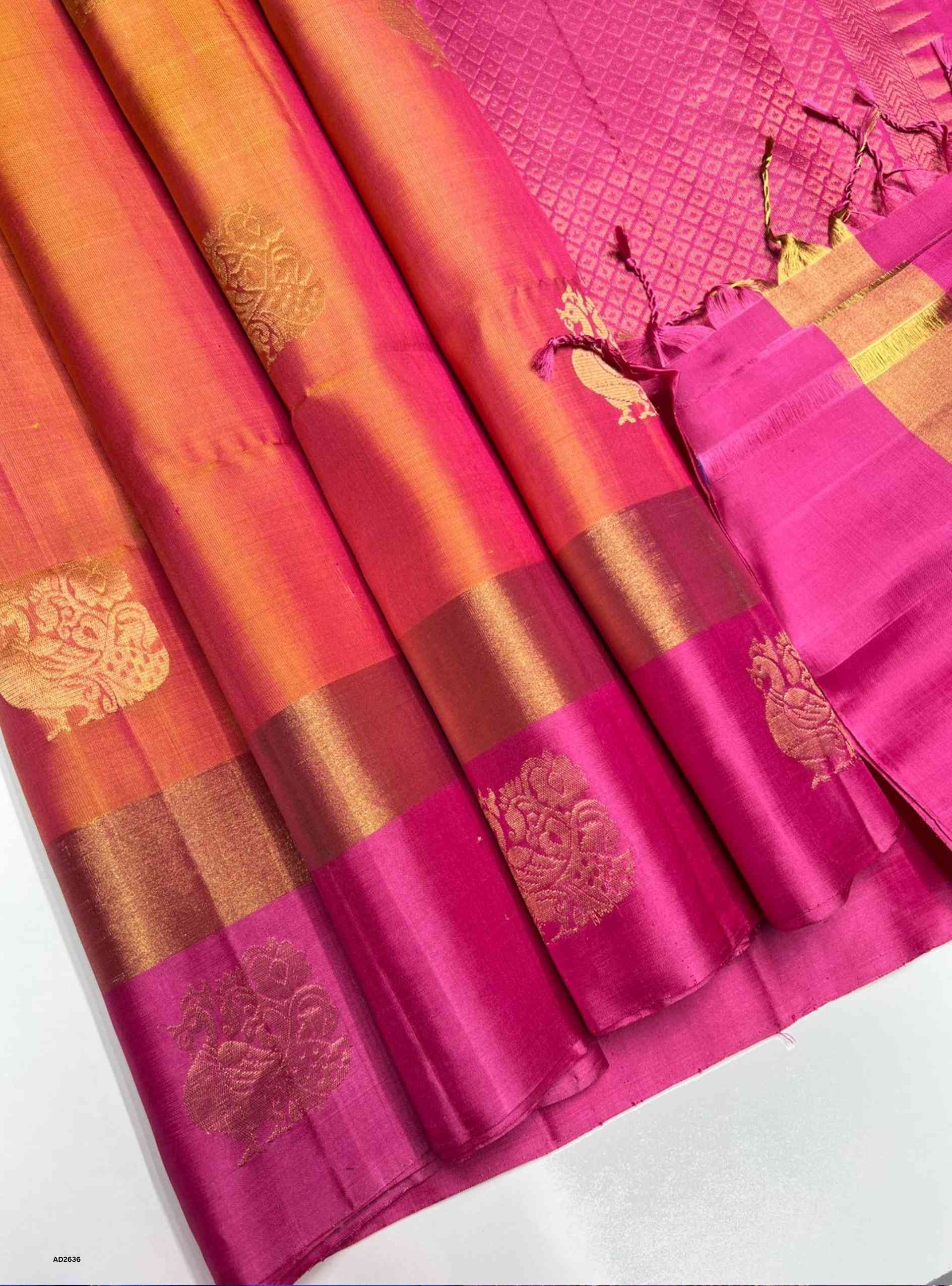 Mango Yellow & Pink - Soft Silk Saree