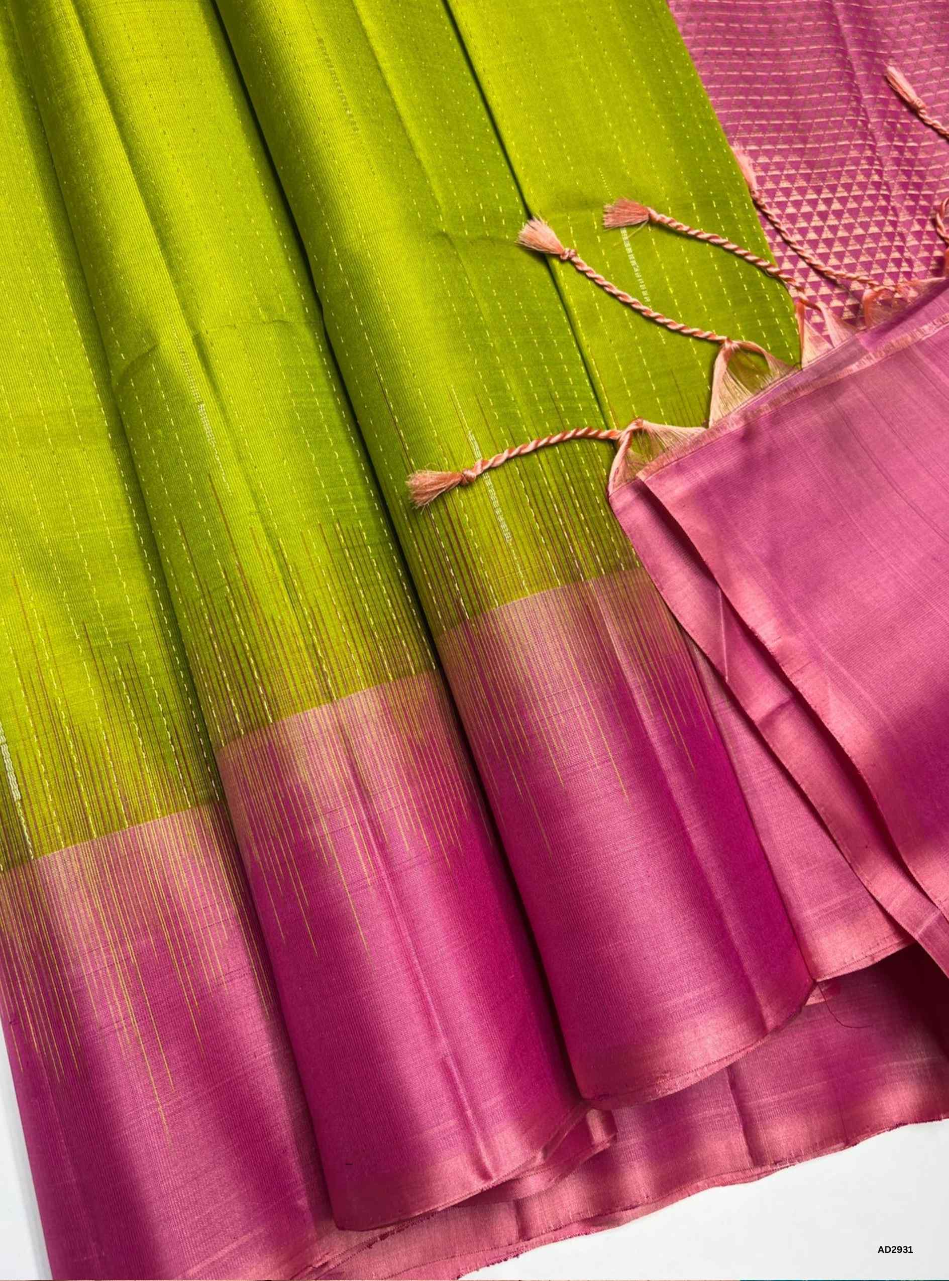 Parrot Green & Pink - Soft Silk Saree