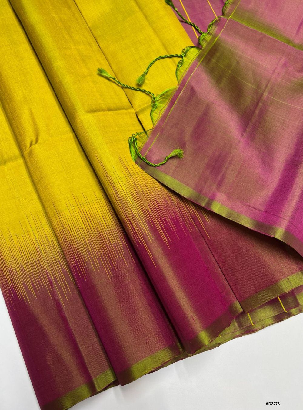 Yellow & Pink - Plain Soft Silk Saree
