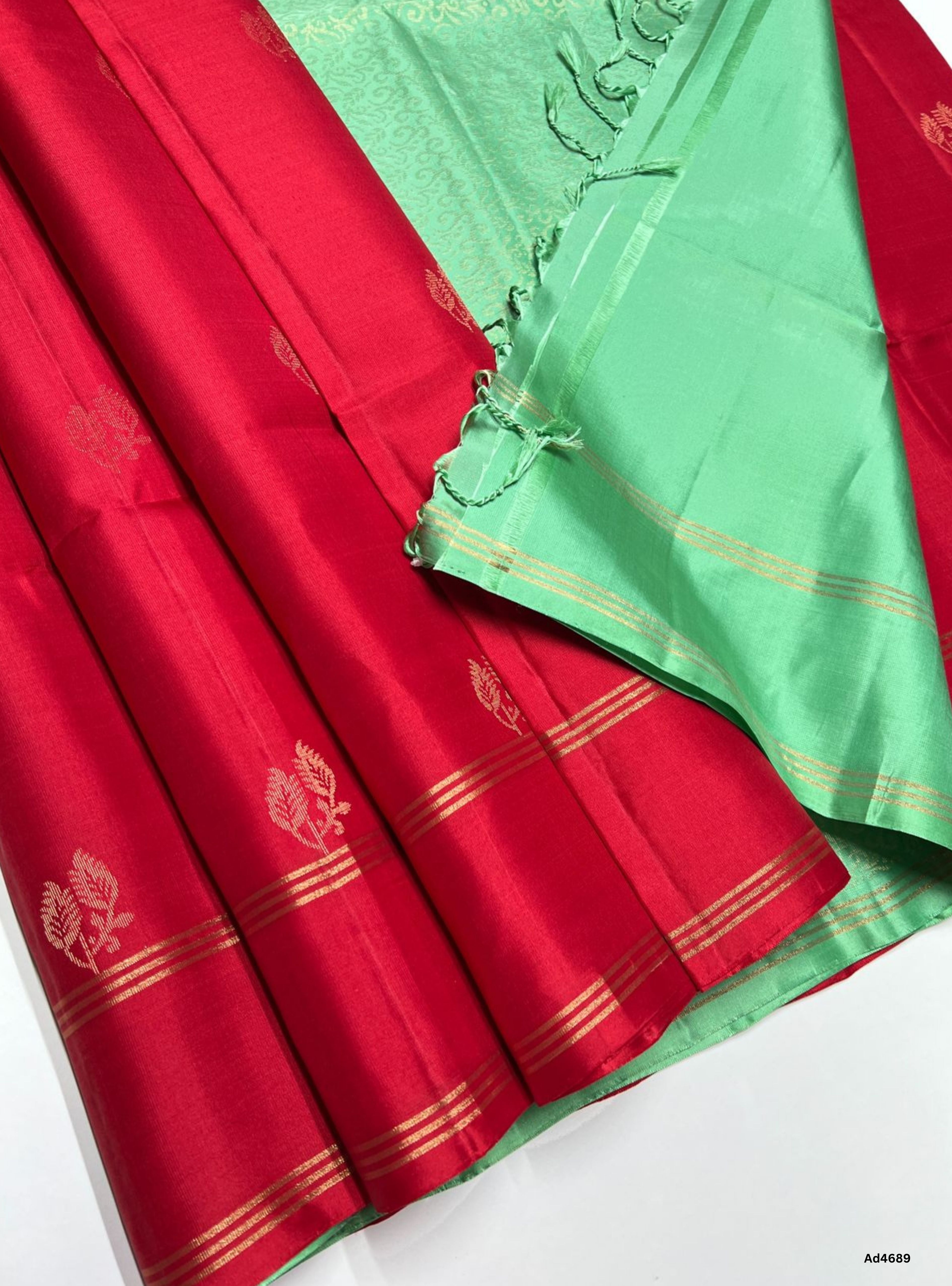 Red & Mint Green - Soft Silk Saree