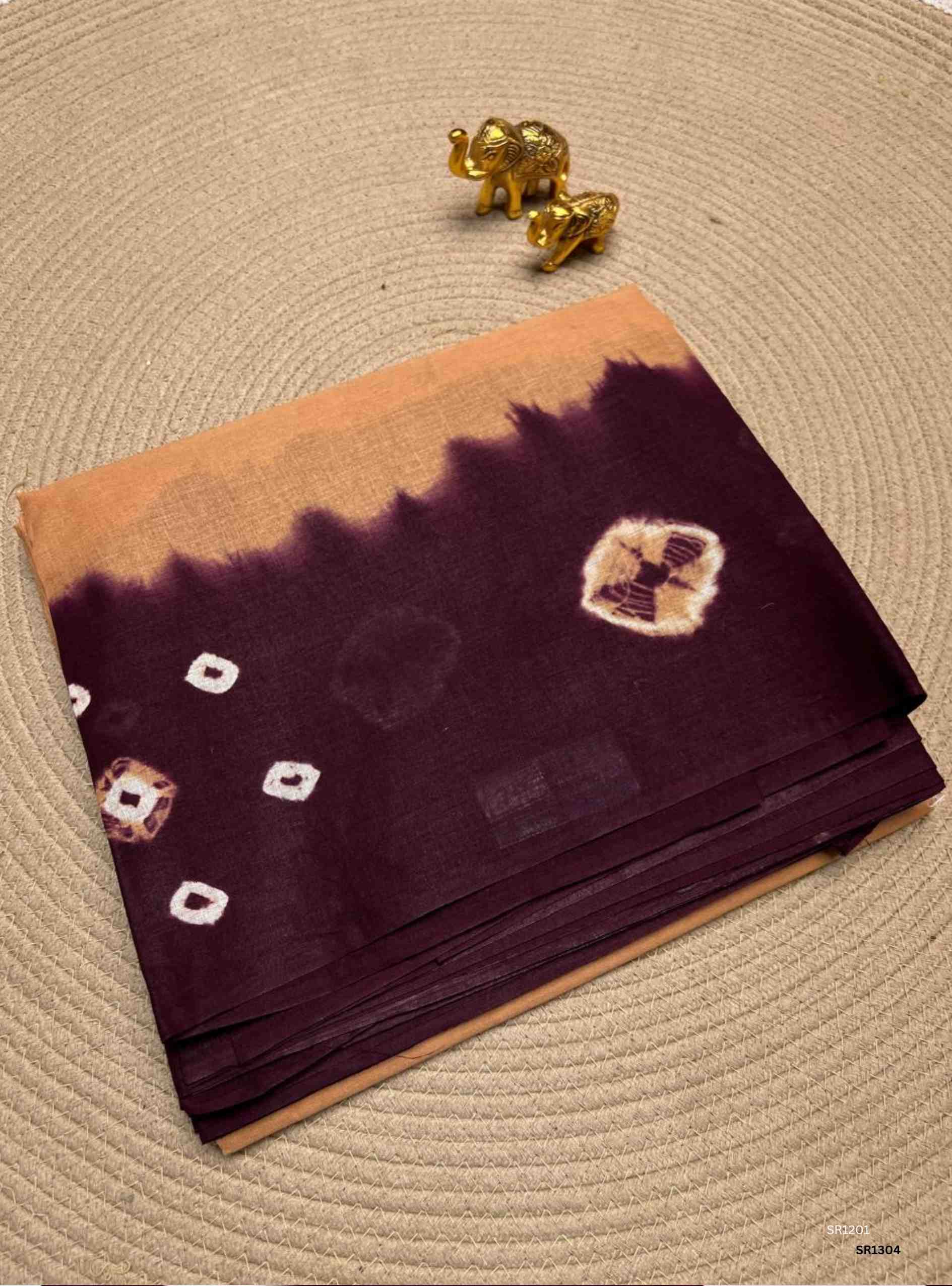 Biscuit & Burgundy - Bandhini Cotton Saree