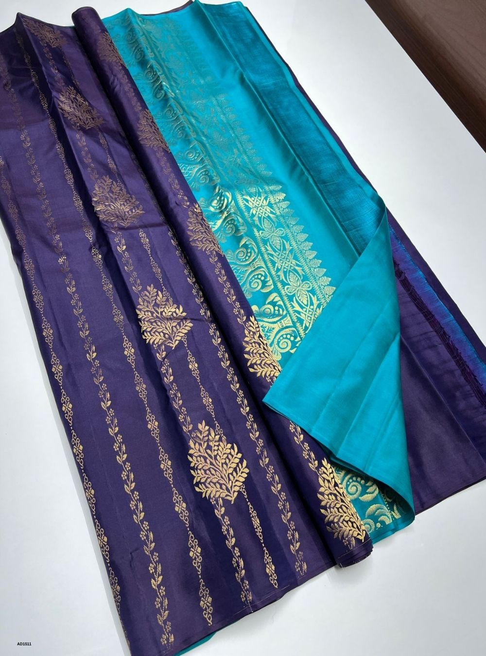 Navy & Sky Blue -  Soft Silk Saree