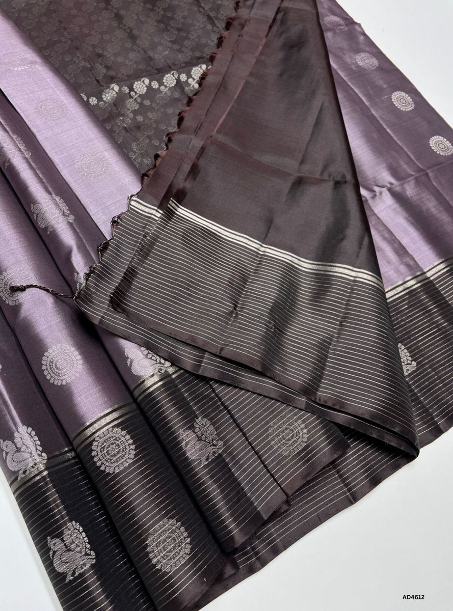 Coco Grey & Coffee Brown - Soft Silk Saree