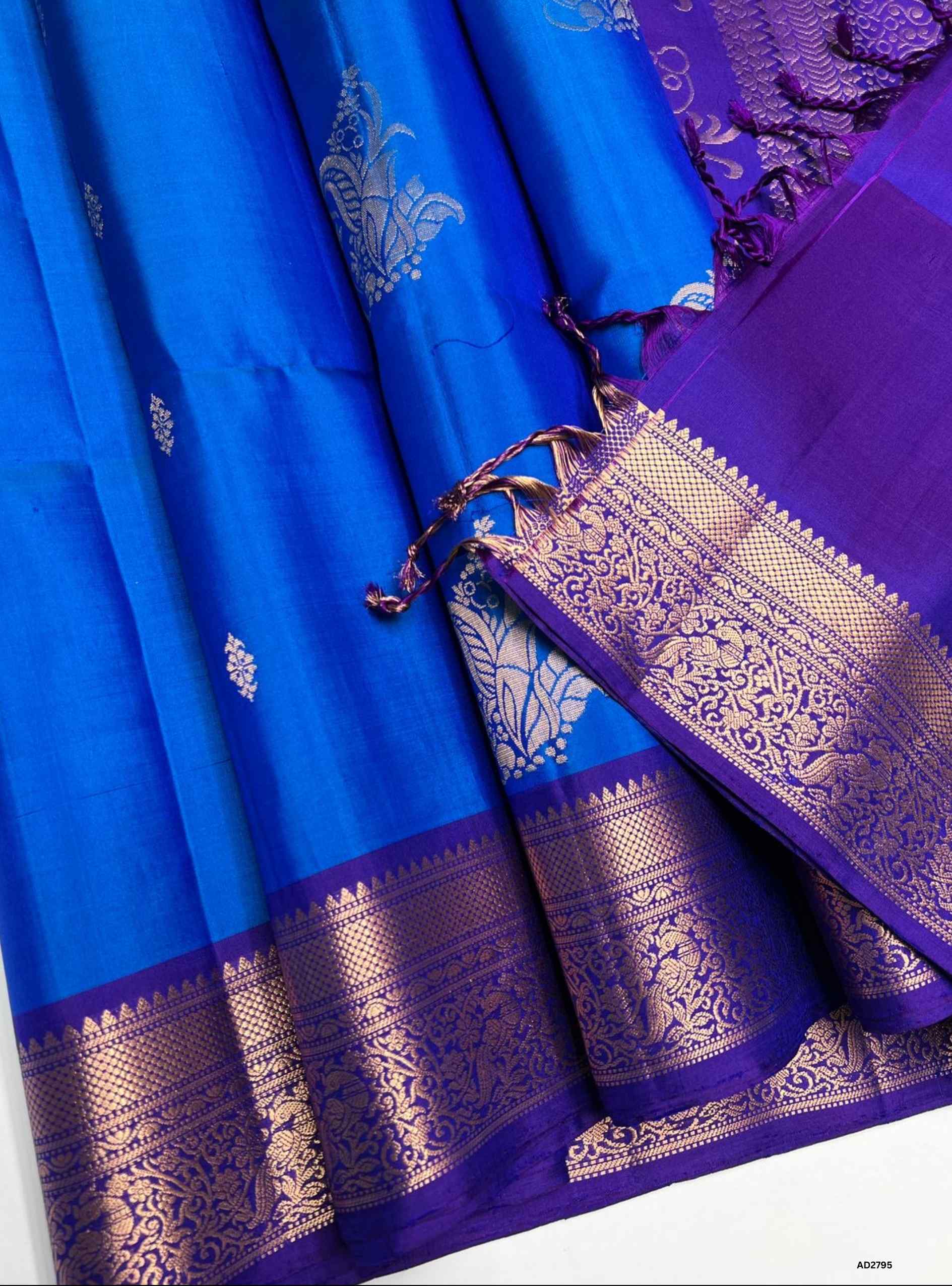 Fountain Blue & Violet - Soft Silk Saree