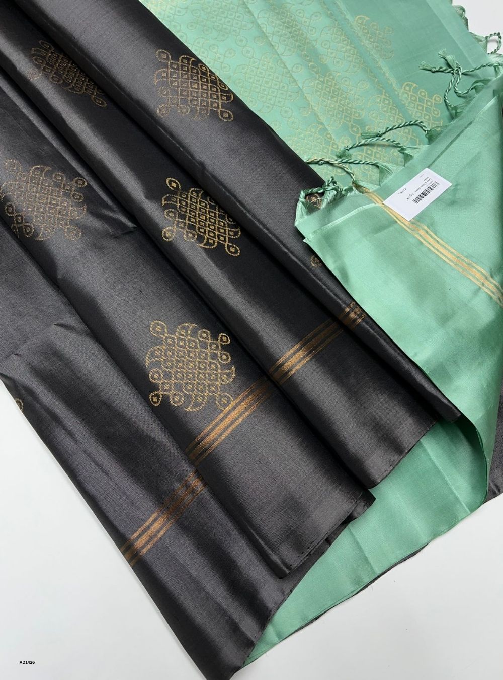Grey & Mint Green -  Soft Silk Saree