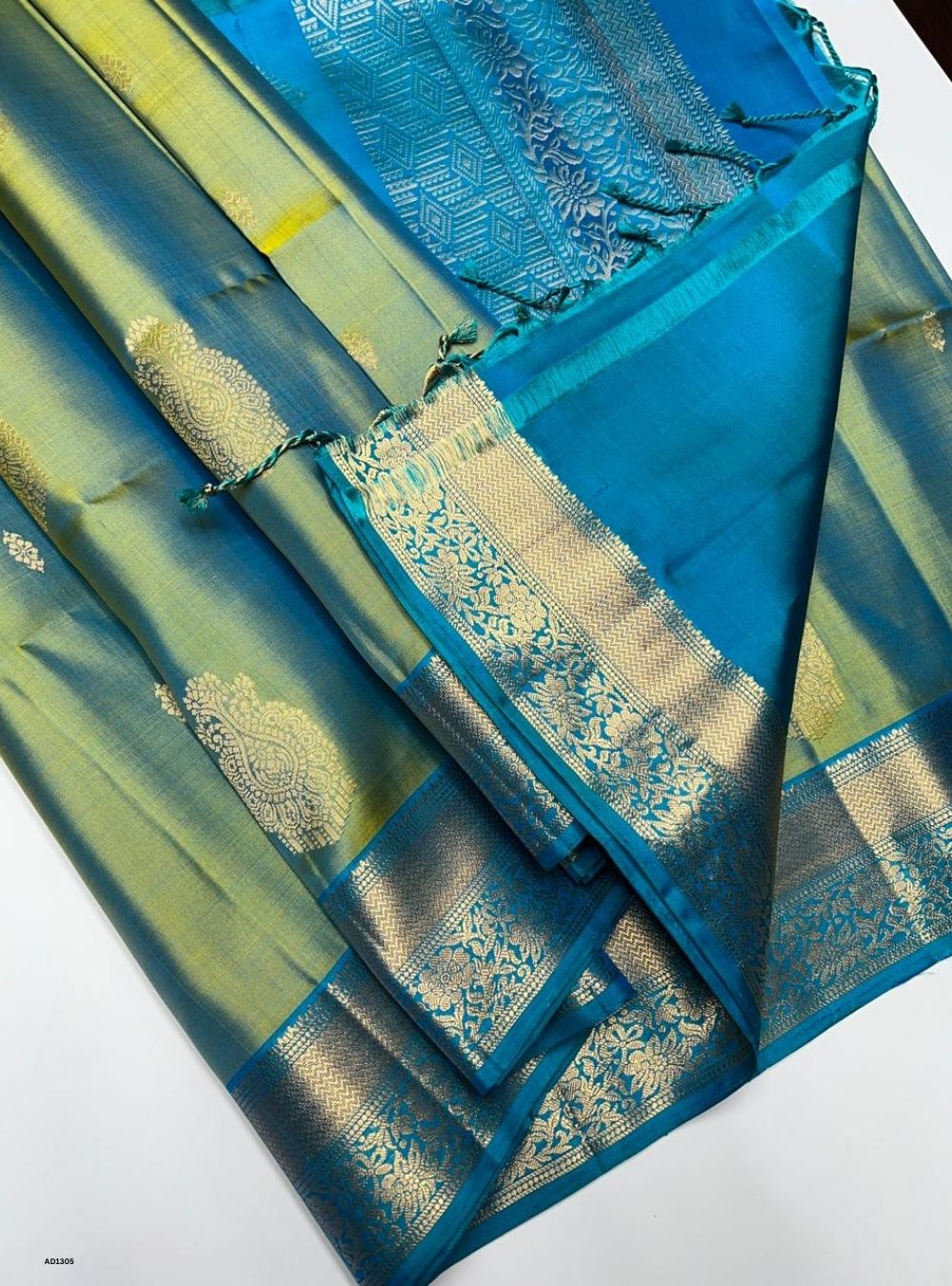 Dual Tone Green & Rama Green -  Soft Silk Saree