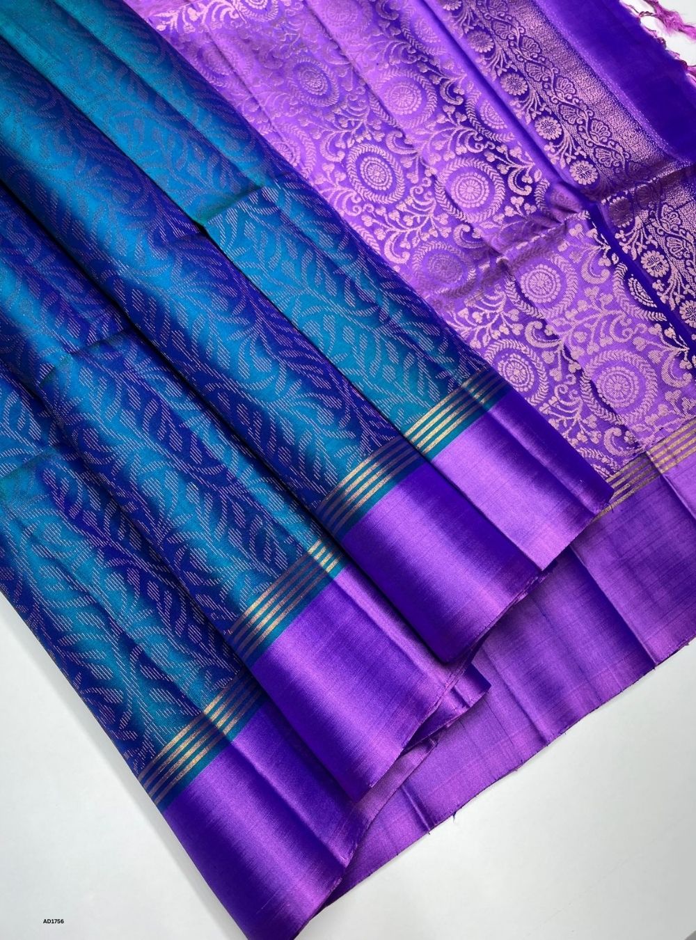 Peacock Blue & Lavender -  Soft Silk Saree