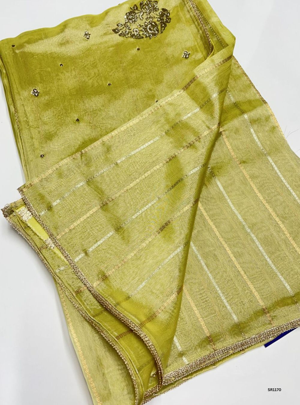 Lime Green - Tissue Georgette with Bead Work
