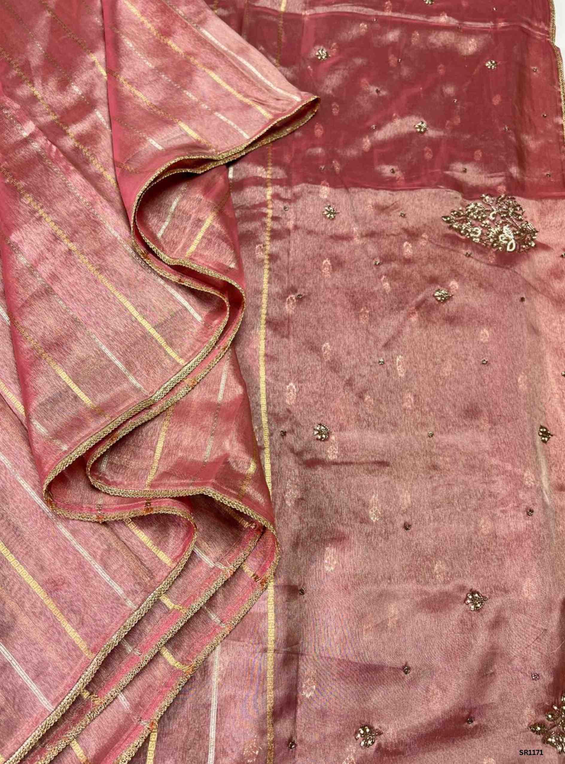 Pink - Tissue Georgette with Bead Work