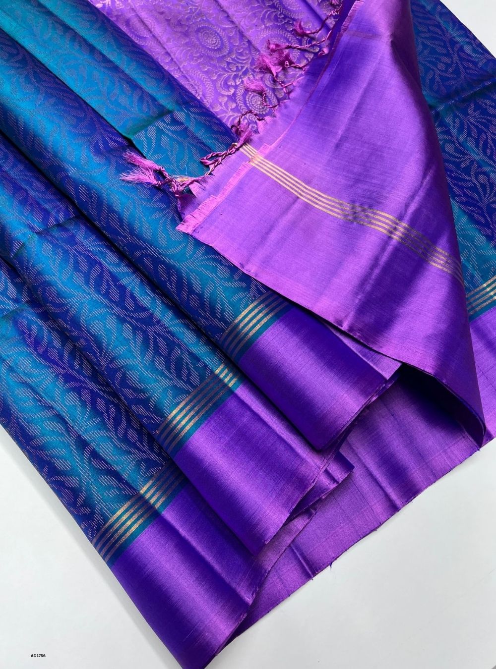 Peacock Blue & Lavender -  Soft Silk Saree
