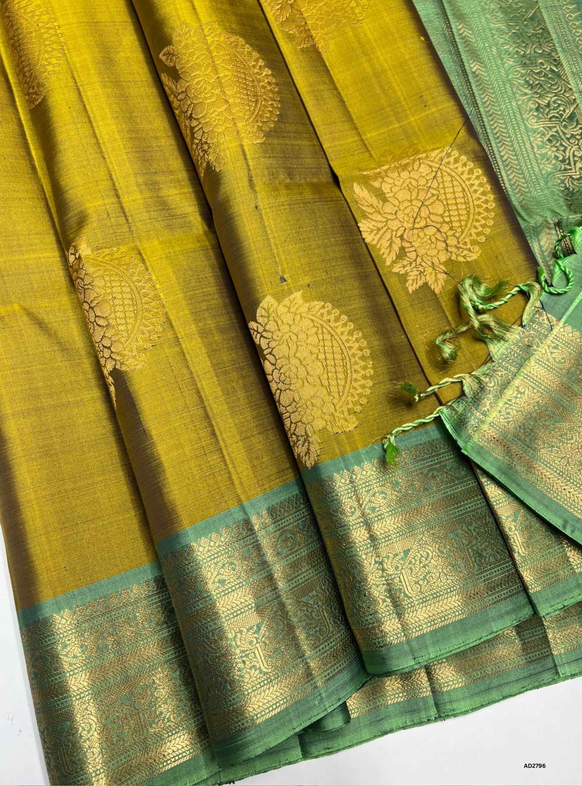 Olive Yellow & Pastel Green - Soft Silk Saree
