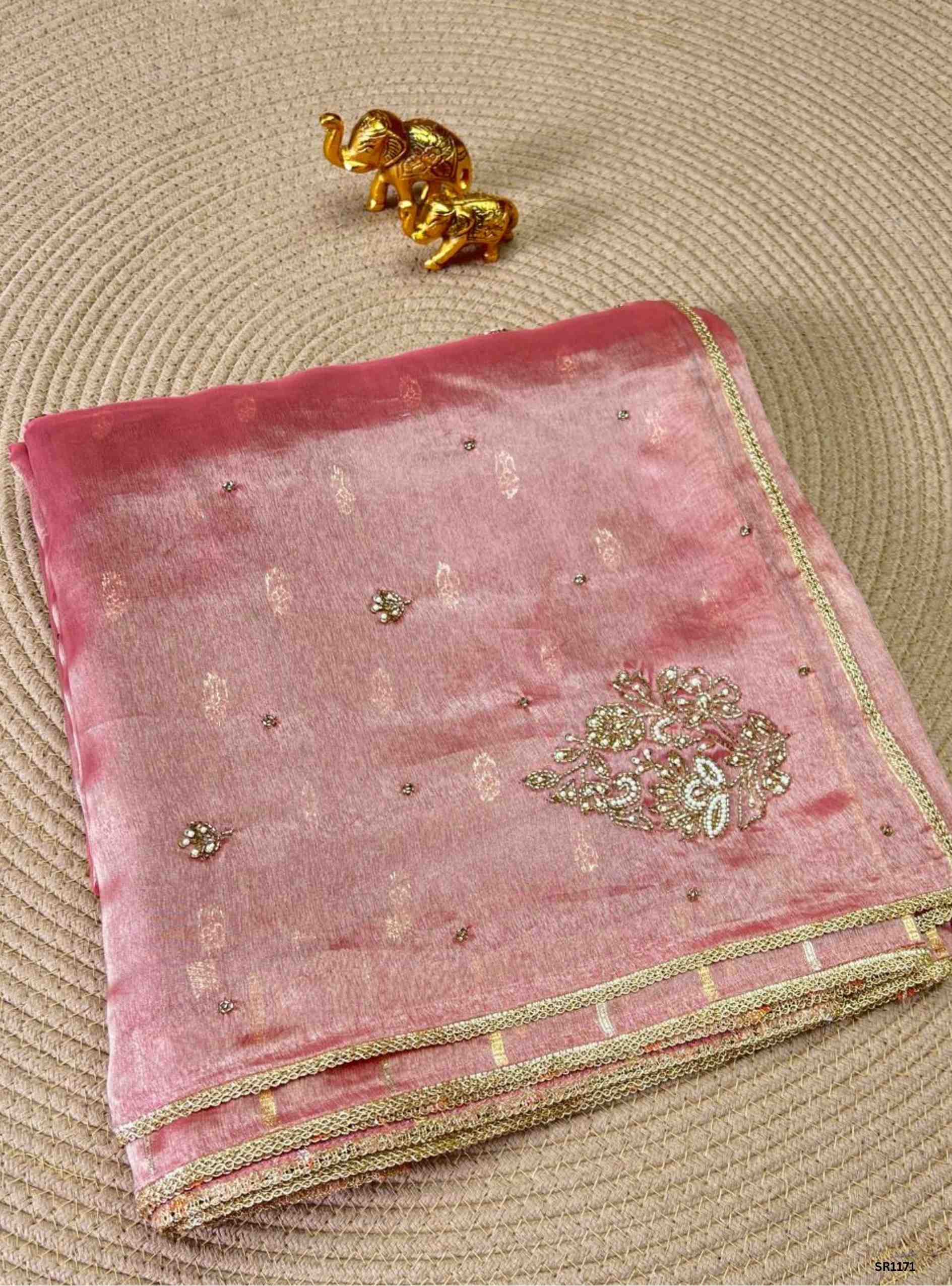 Pink - Tissue Georgette with Bead Work