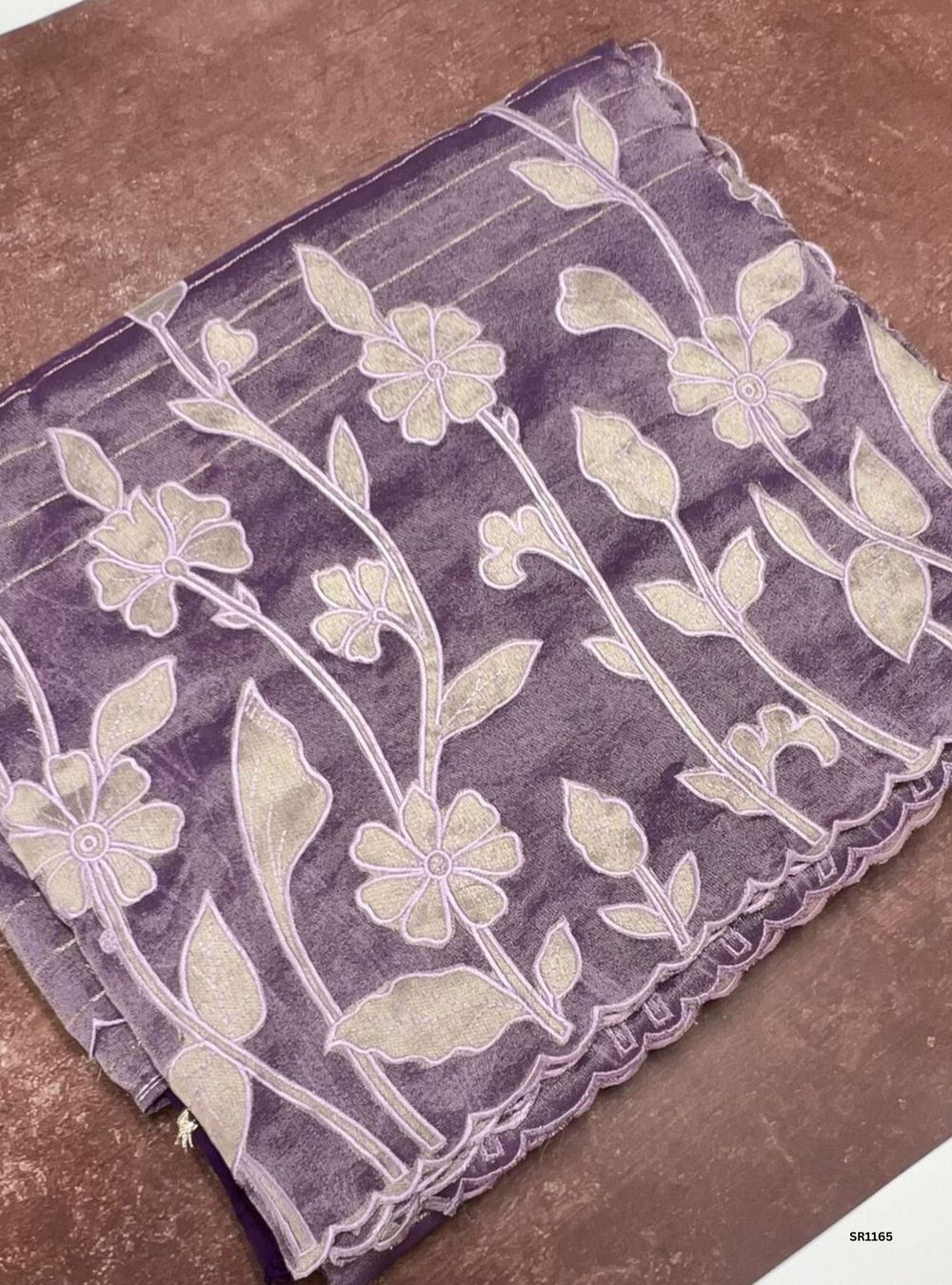 Dark Lavender - Tissue Georgette with Applique Work