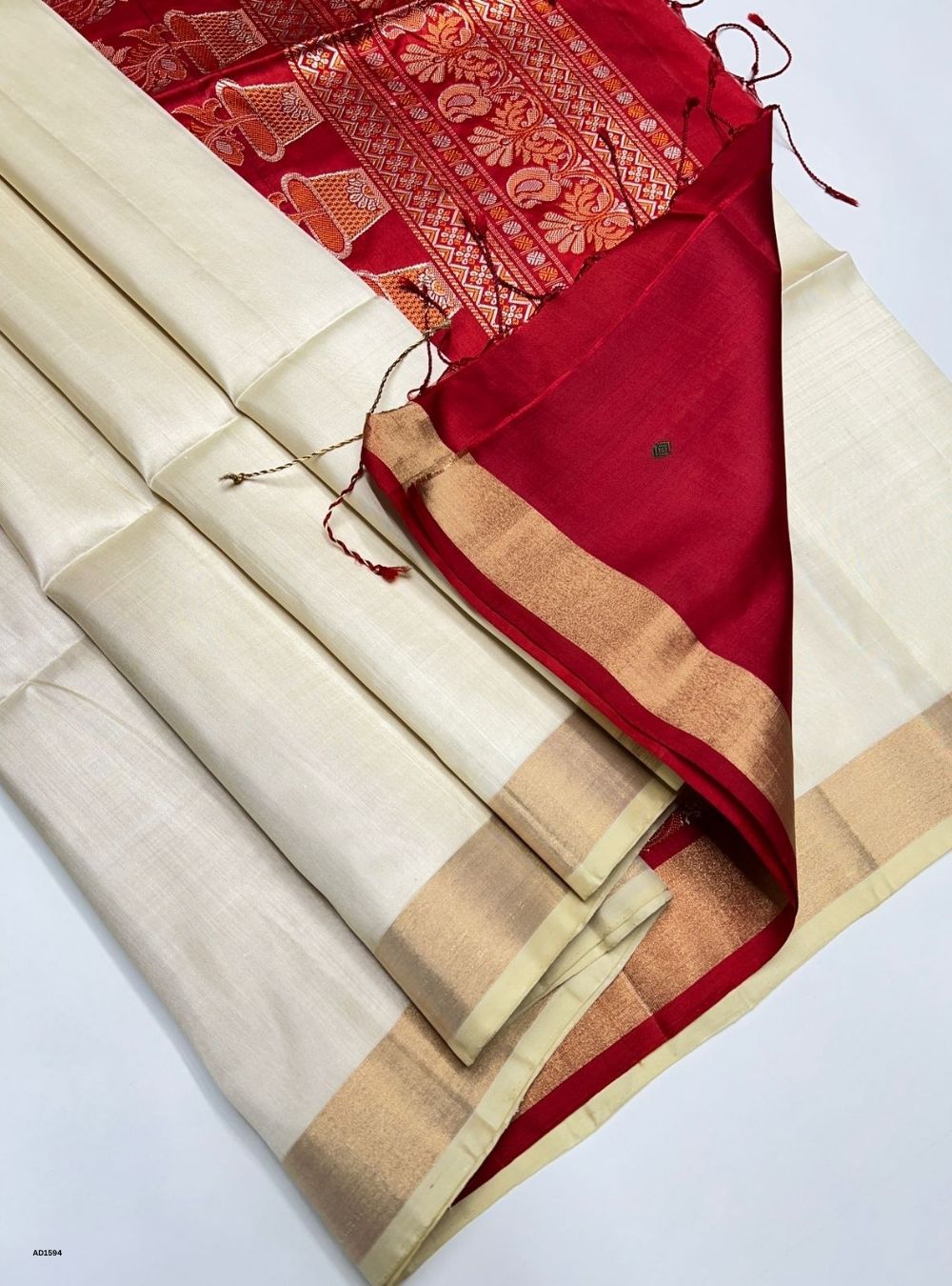 Sandal & Red -  Soft Silk Saree