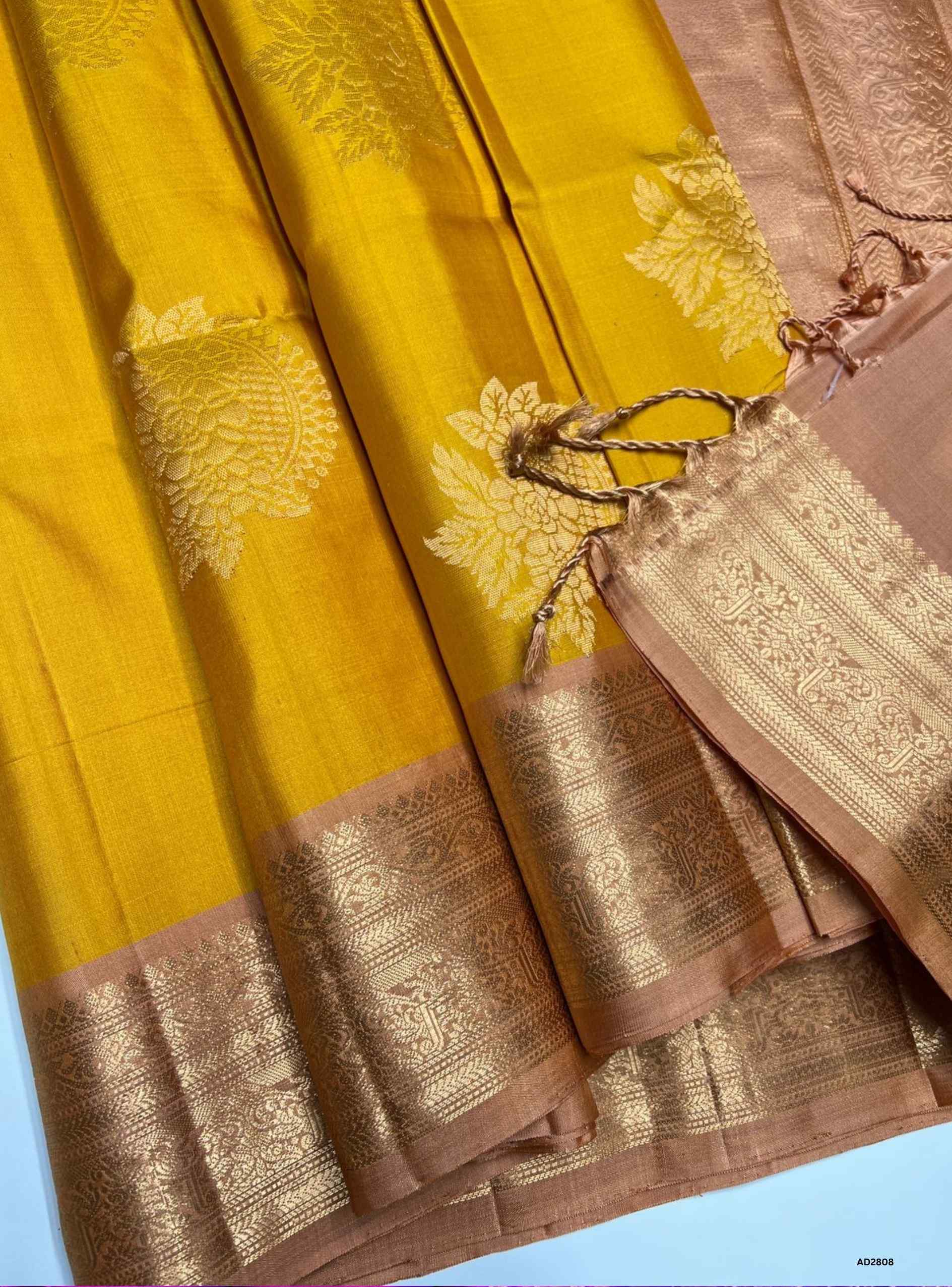 Yellow & Peach - Soft Silk Saree