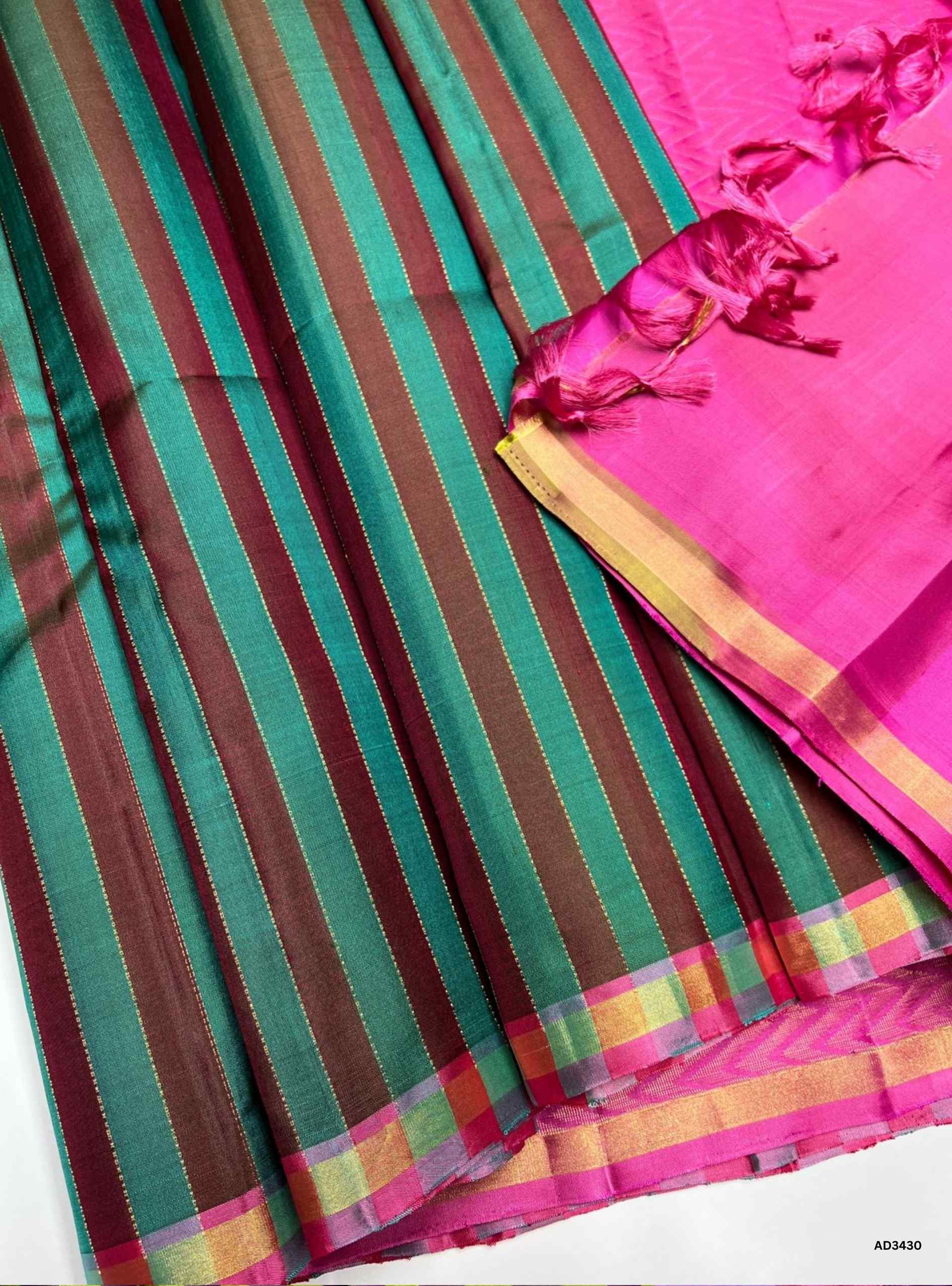 Green & Pink - Soft Silk Saree