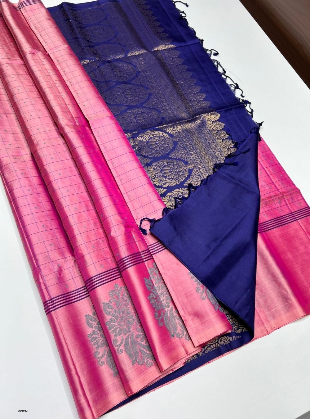 Pink & Navy - Soft Silk Saree