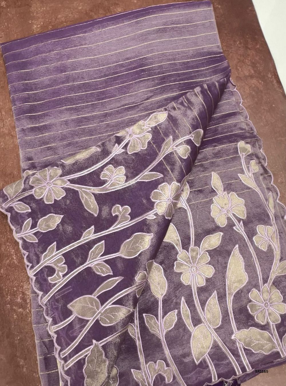 Dark Lavender - Tissue Georgette with Applique Work