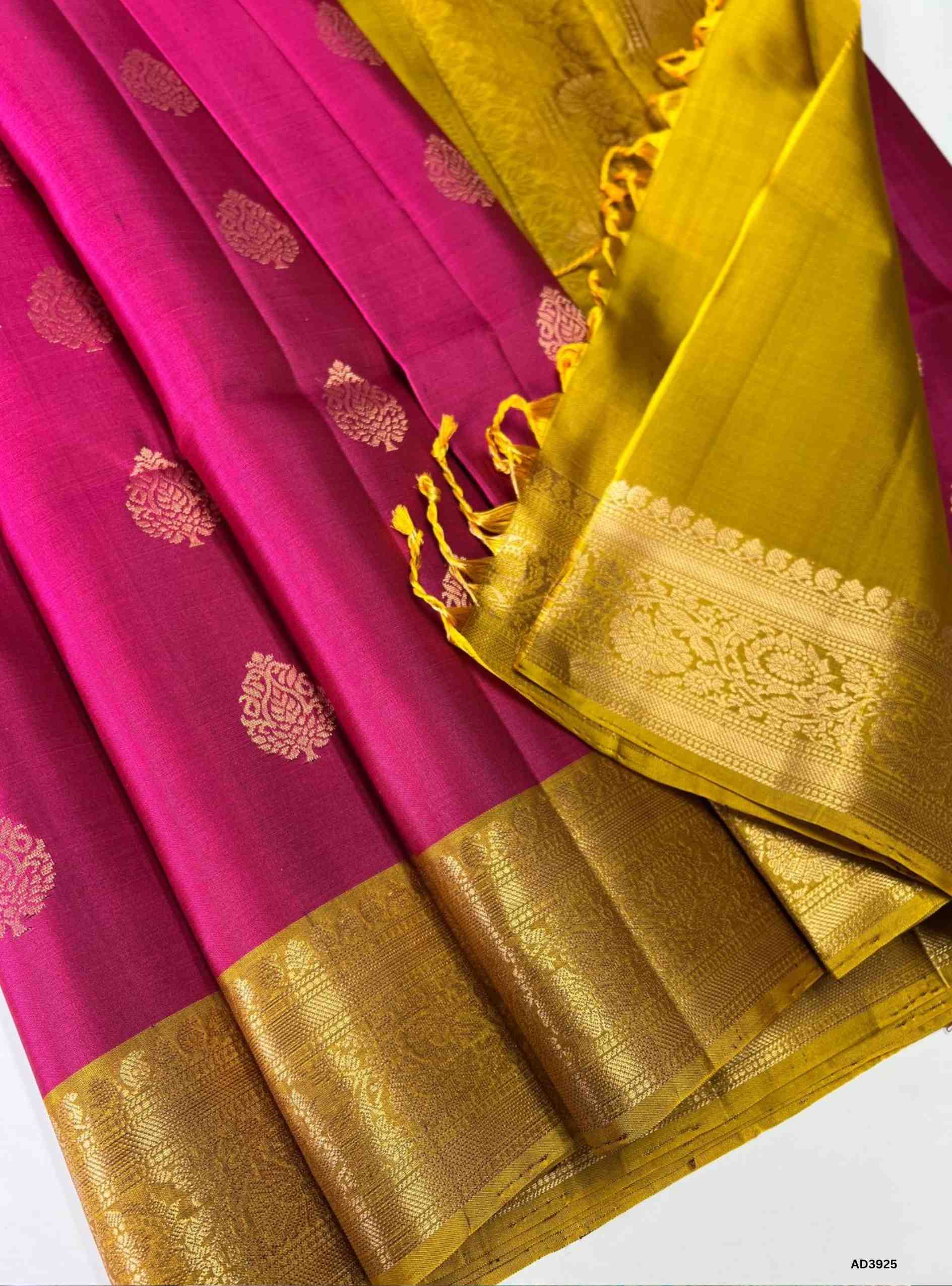 Magenta & Golden Yellow - Kanchi Border Soft Silk Saree