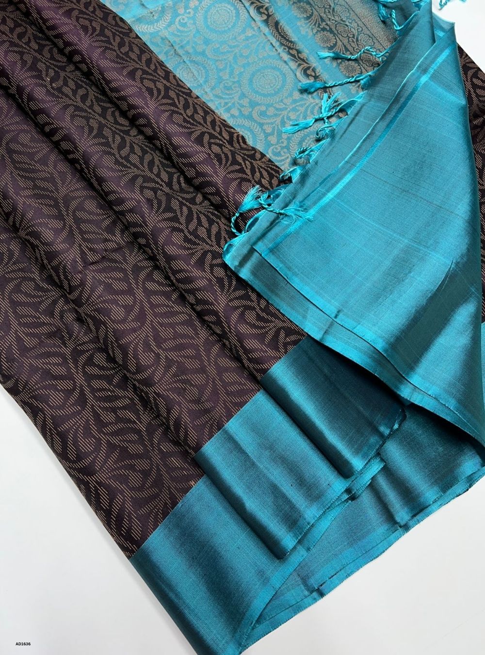 Coffee Brown & Mint Blue -  Soft Silk Saree