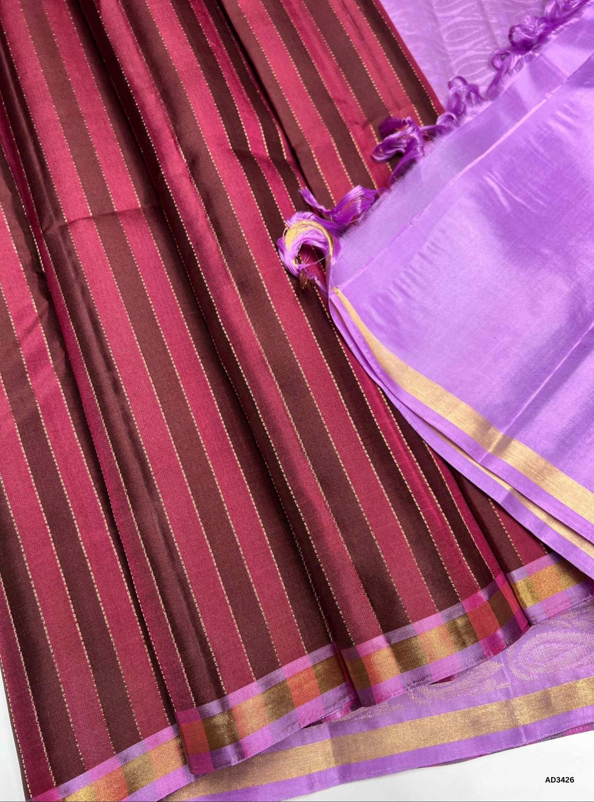 Brown & Lavender - Soft Silk Saree