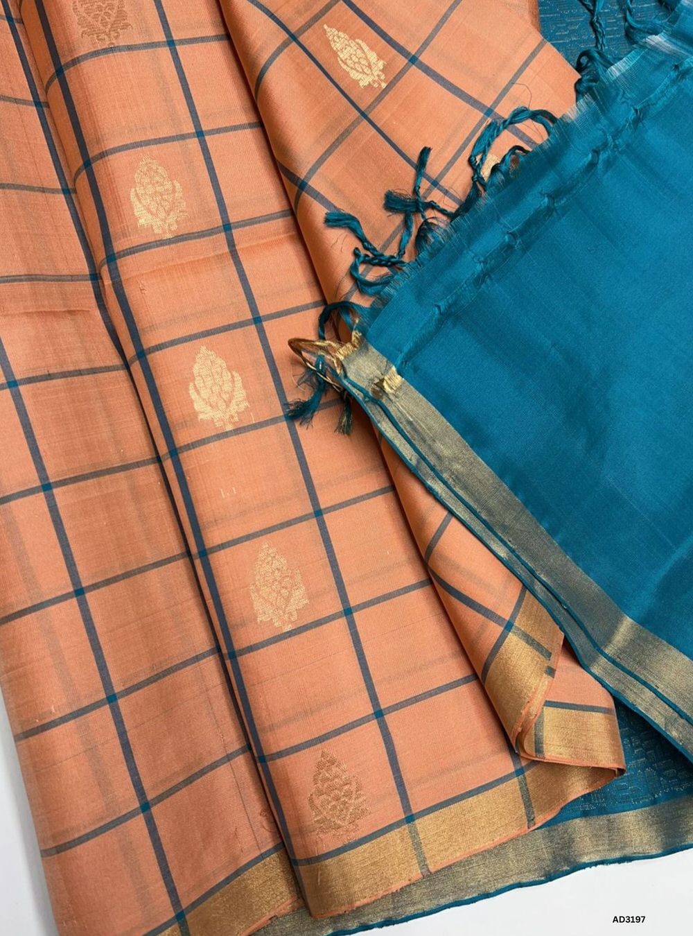 Peach & Rama Green - Soft Silk Saree