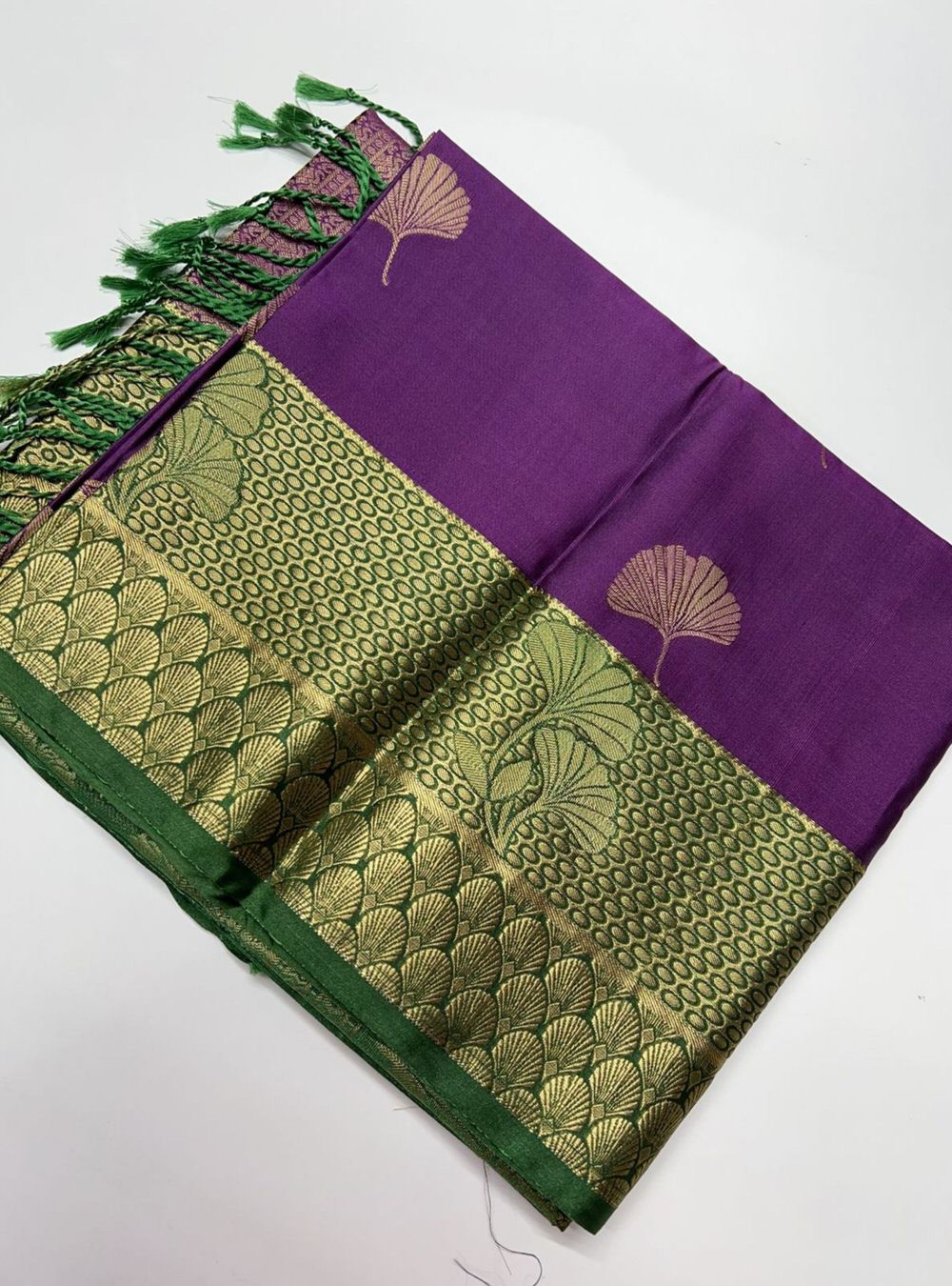 Purple & Green - Semi Silk Saree