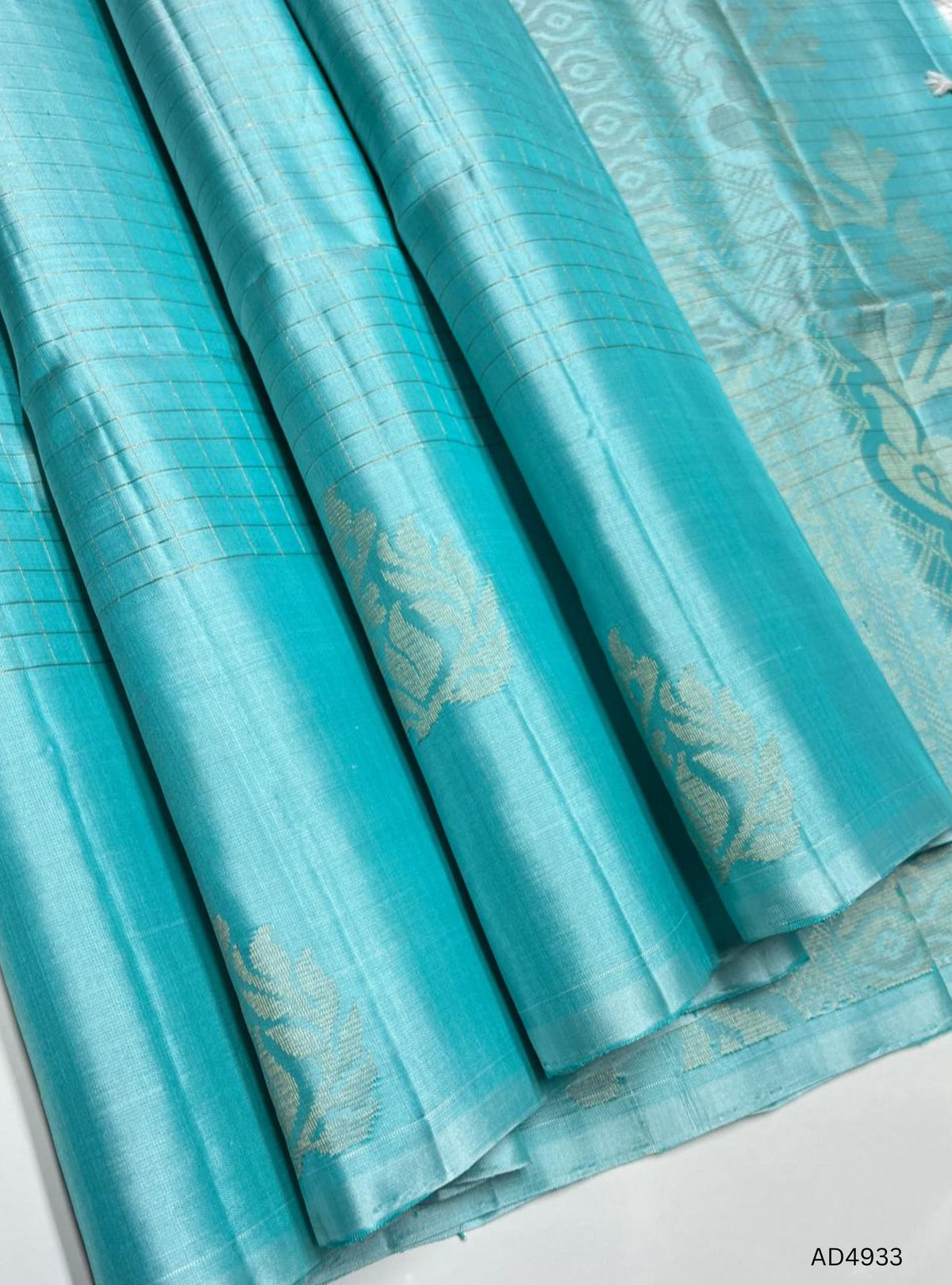 Ice Blue - Checkerd Soft Silk Saree