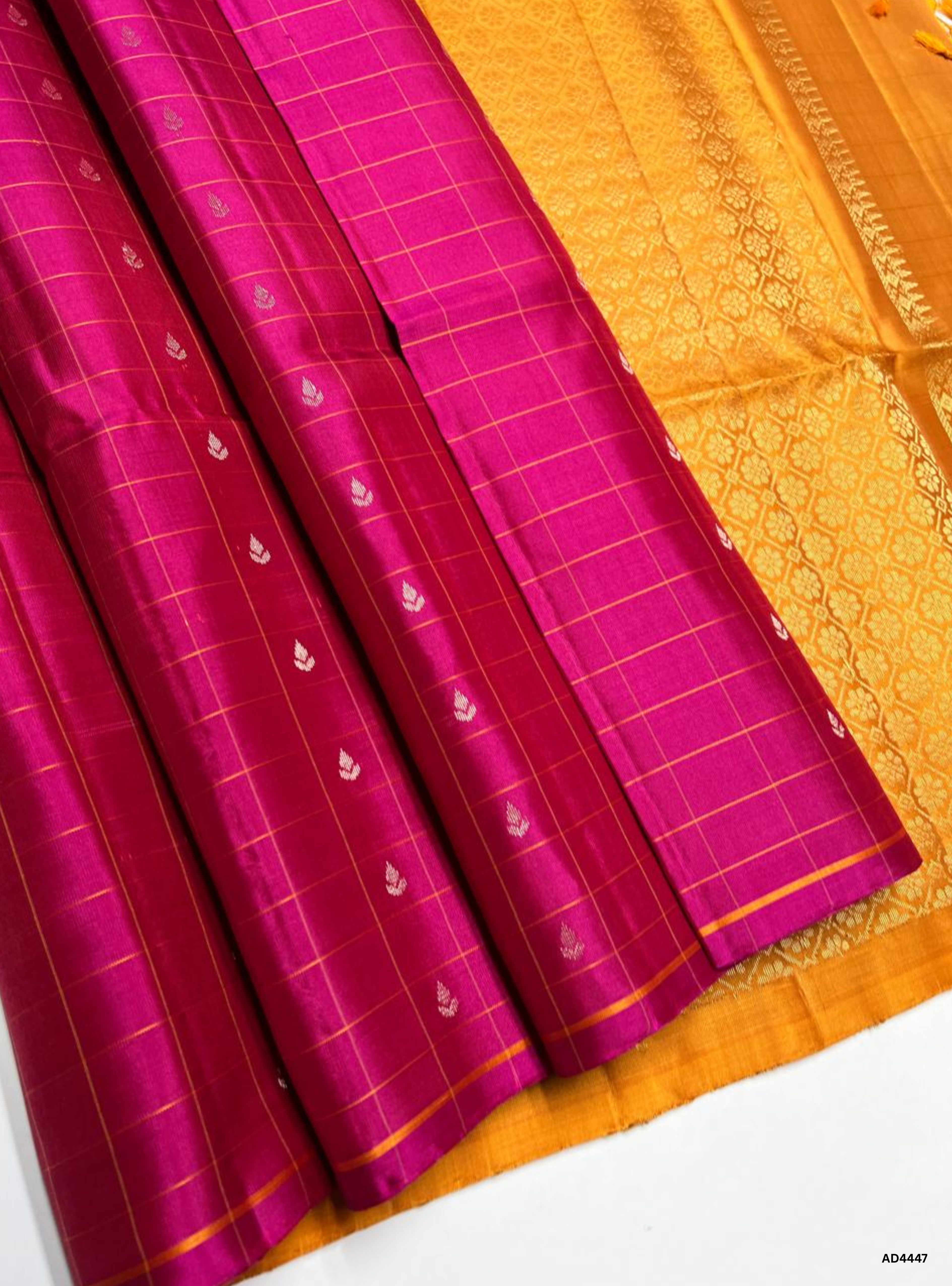 Rani Pink & Mango Yellow - Checkerd Soft Silk Saree