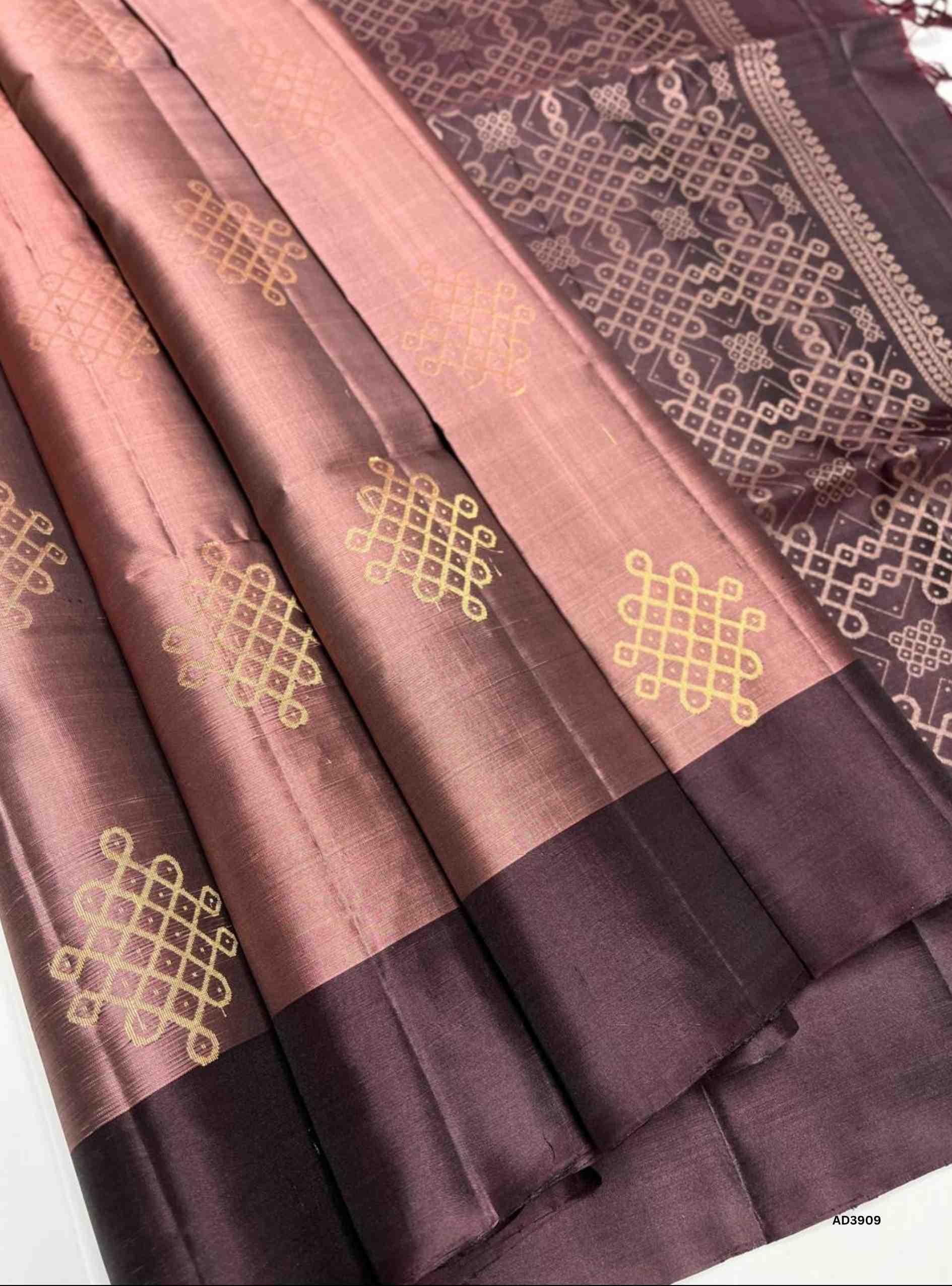 Coco & Coffee Brown - Kolam Soft Silk Saree