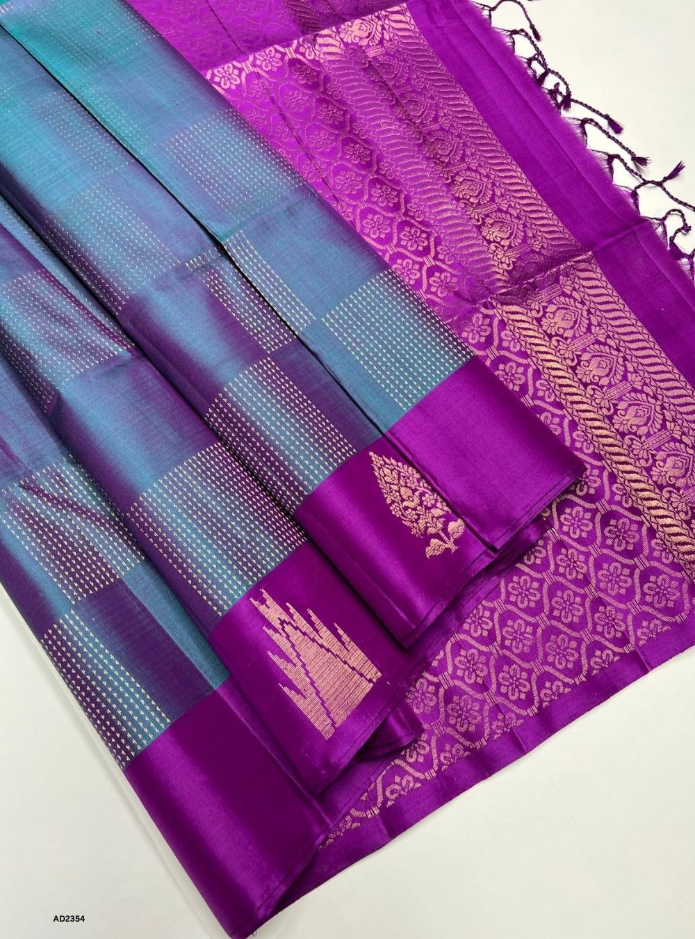 Teal Blue & Megenta - Soft Silk Saree