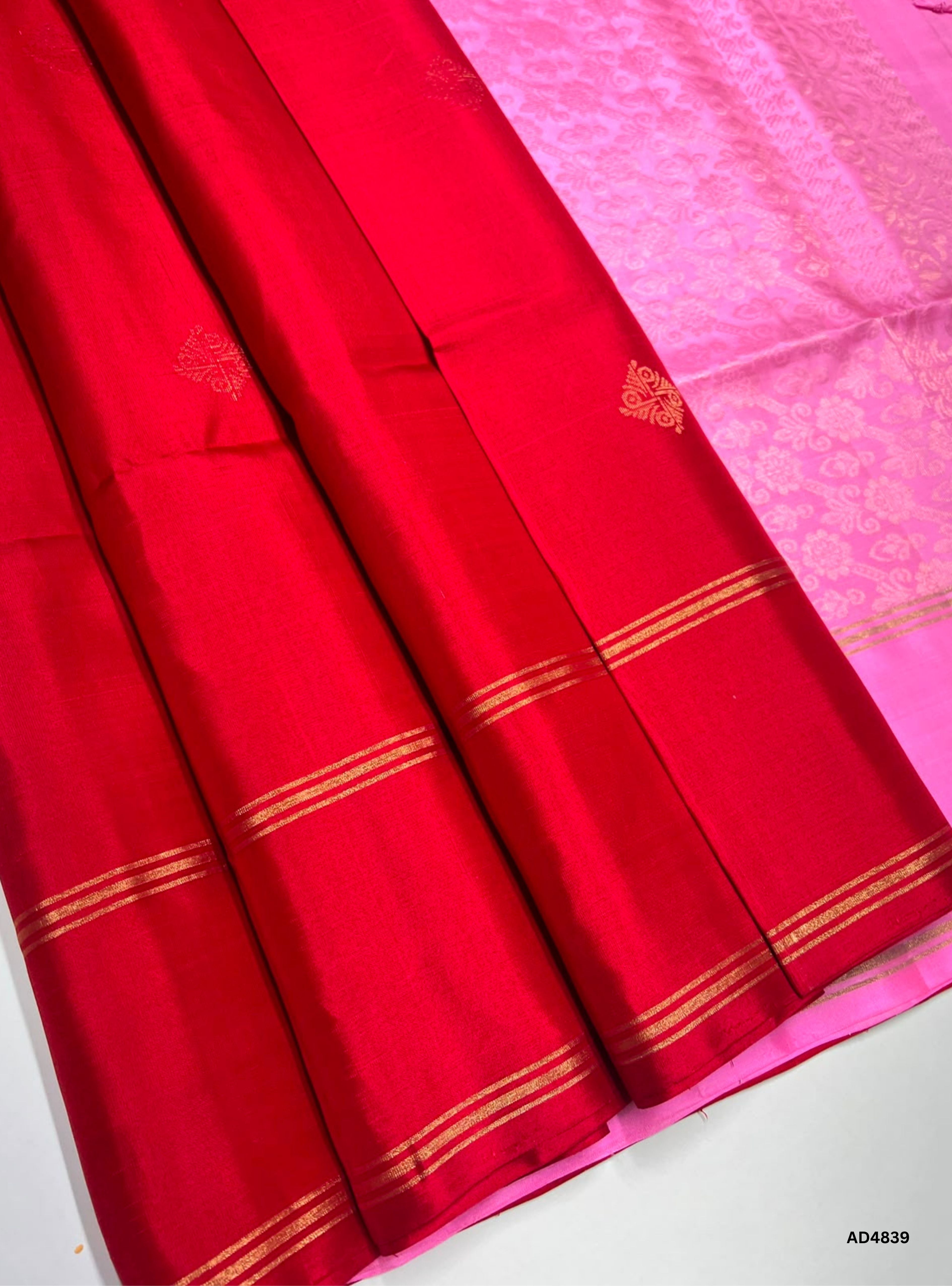 Red & Baby Pink - Soft Silk Saree