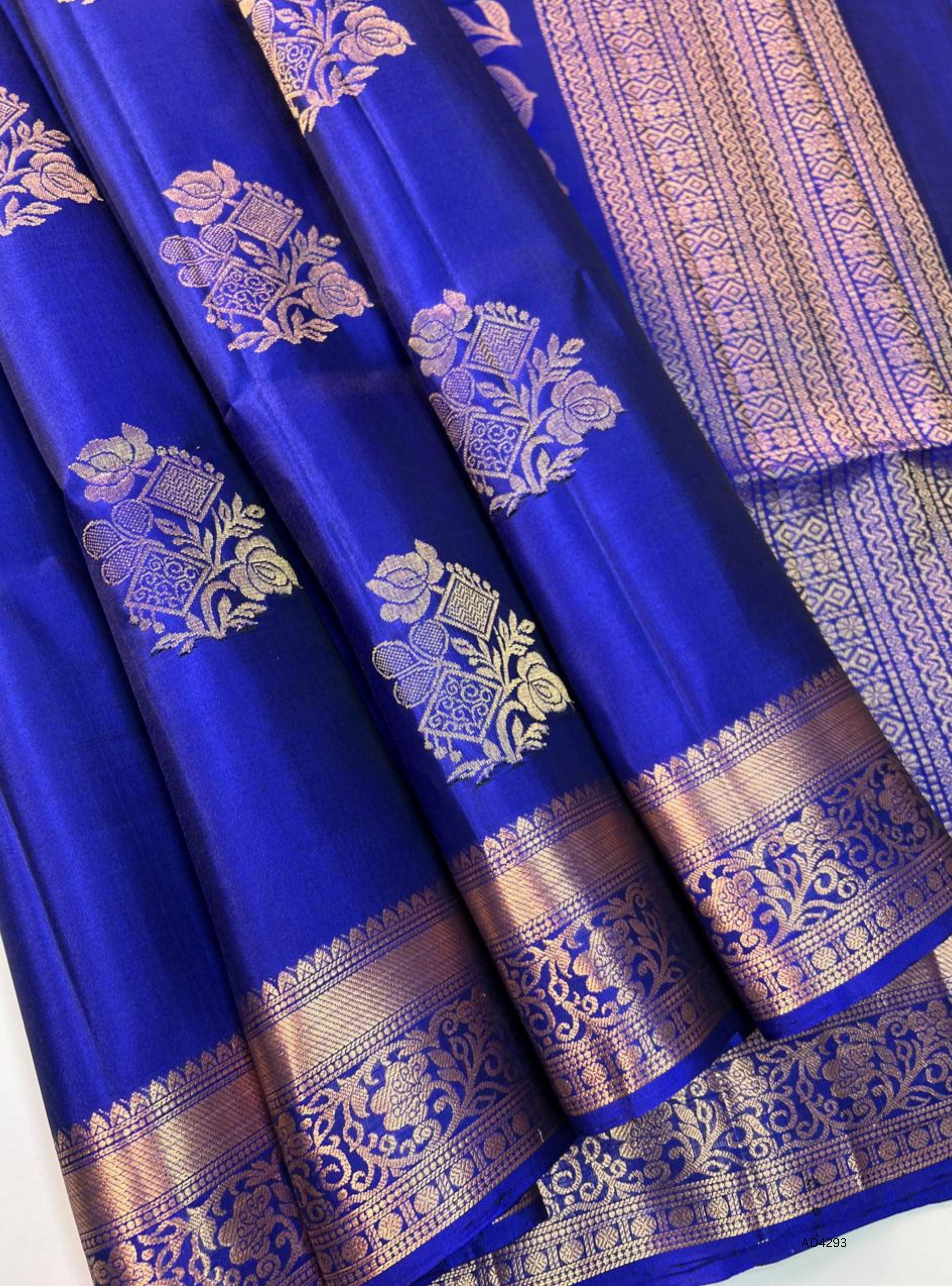 Royal Blue - Kanchi Border Soft Silk Saree Minor Damage