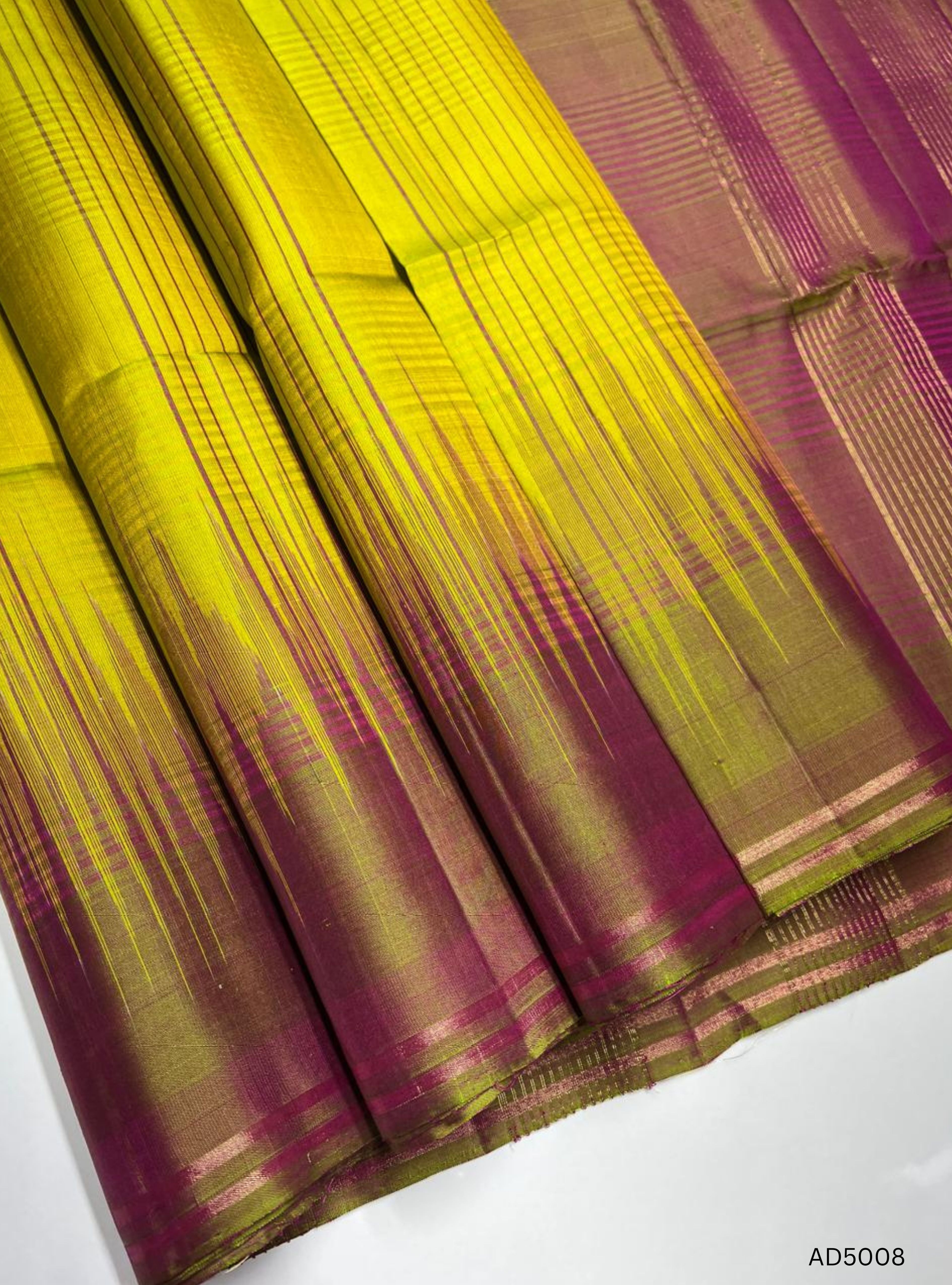 Lime Yellow & Dual Tone Pink - Checks with Contrast Border  Soft Silk Saree