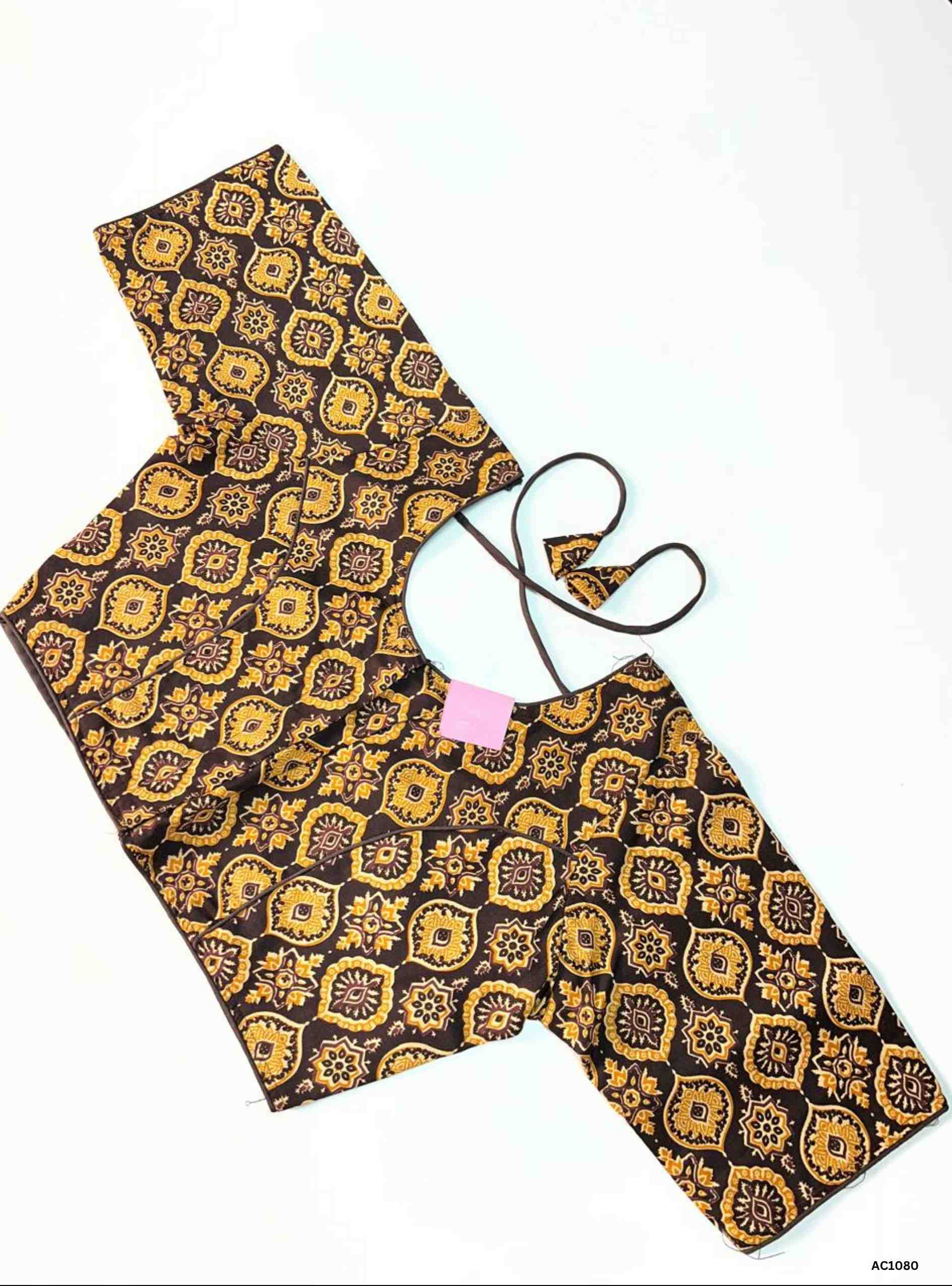Readymade Cotton Blouse with Lining in Brown Color