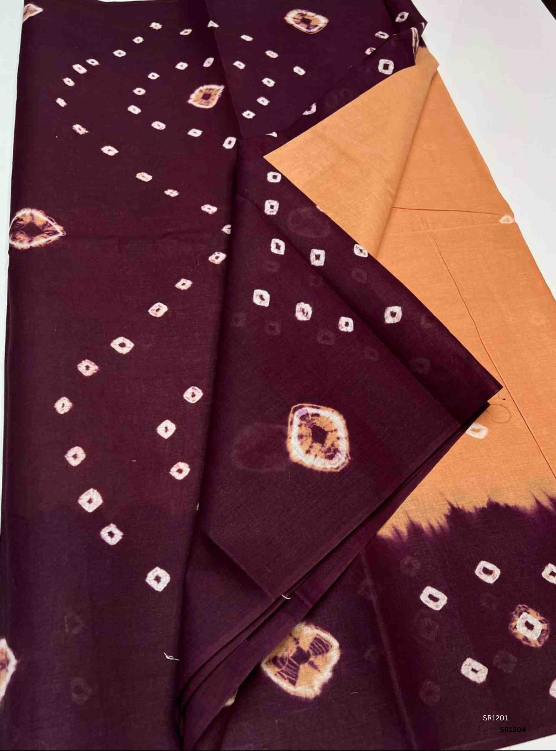 Biscuit & Burgundy - Bandhini Cotton Saree