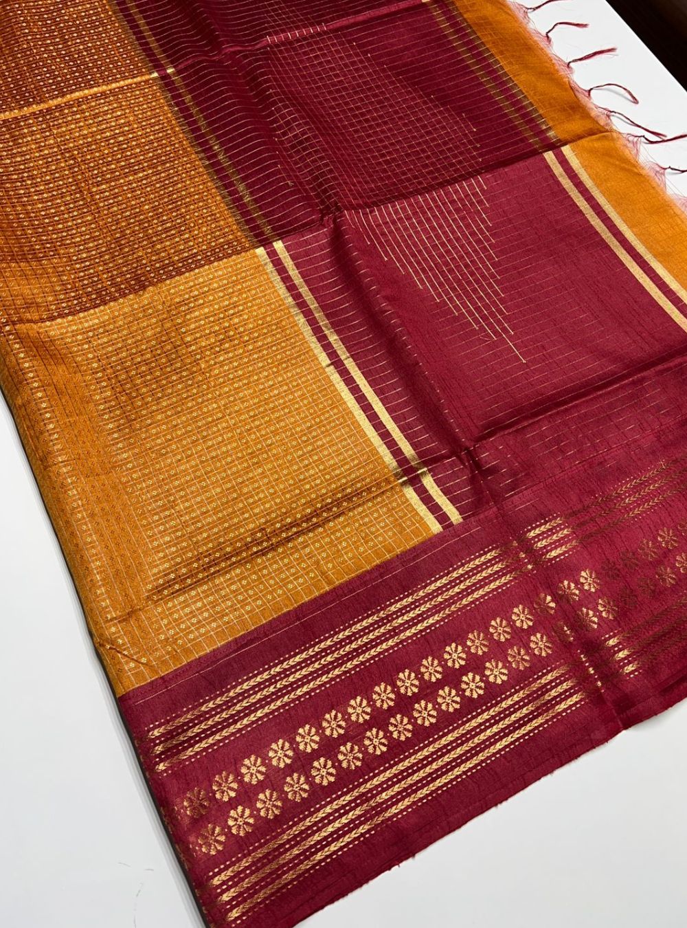Orange & Maroon - Raw Silk
