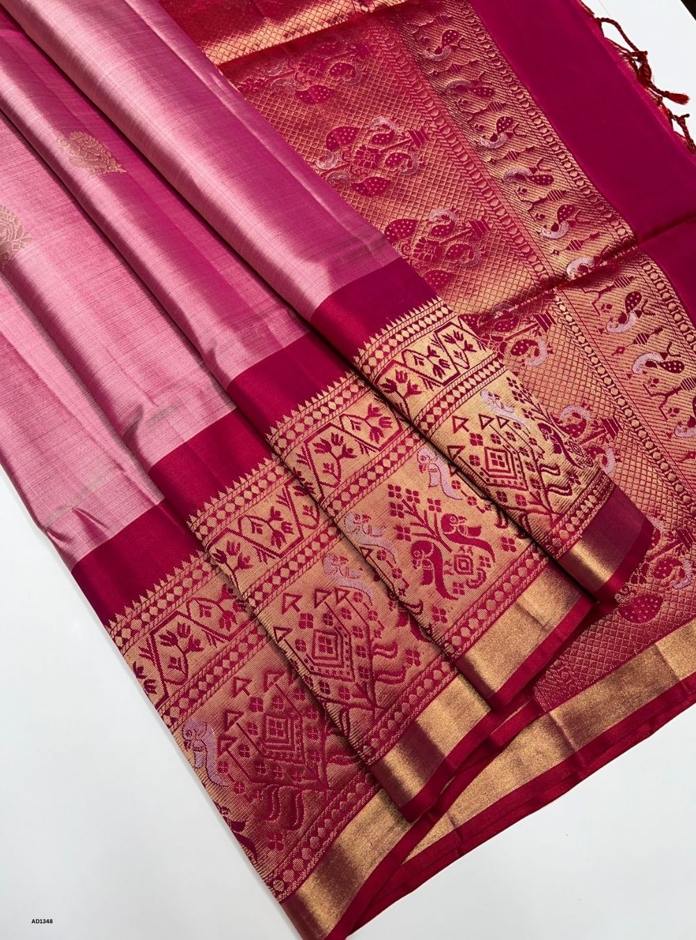 Pink & Red -  Soft Silk Saree