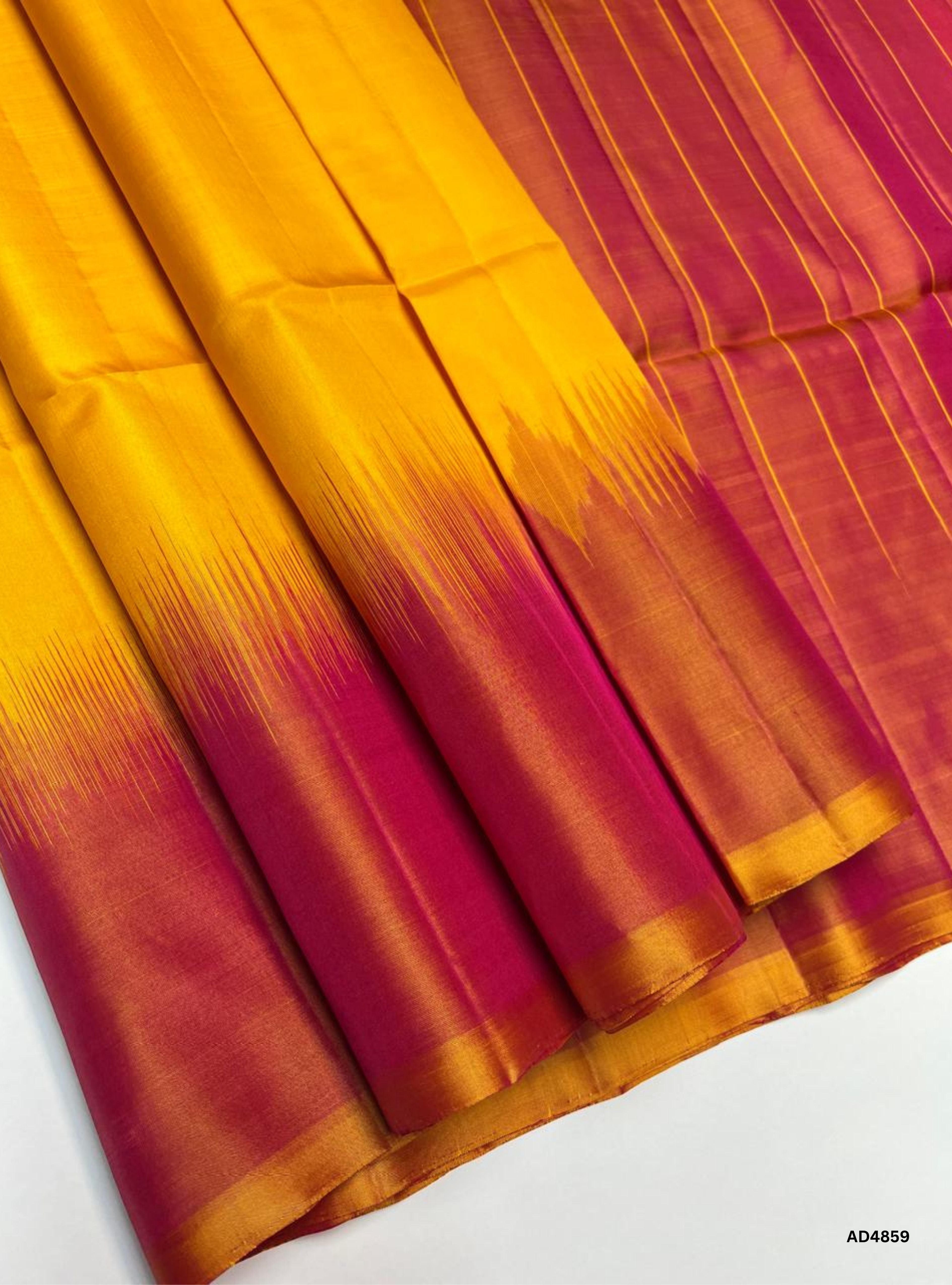 Yellow & Pink - Plain Contrast Soft Silk Saree