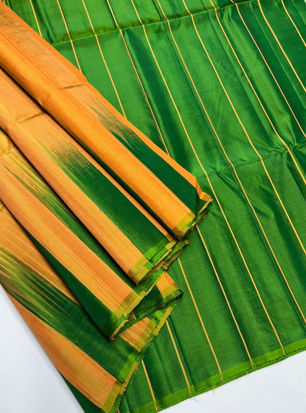 Orange & Green -  Soft Silk Saree