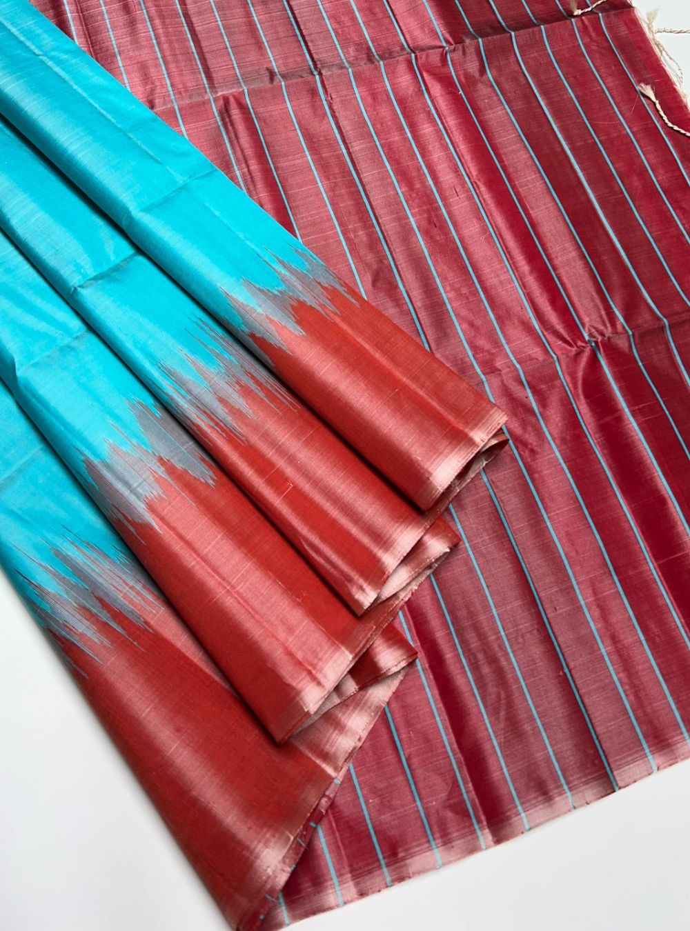 Cyan Blue & Red -  Soft Silk Saree