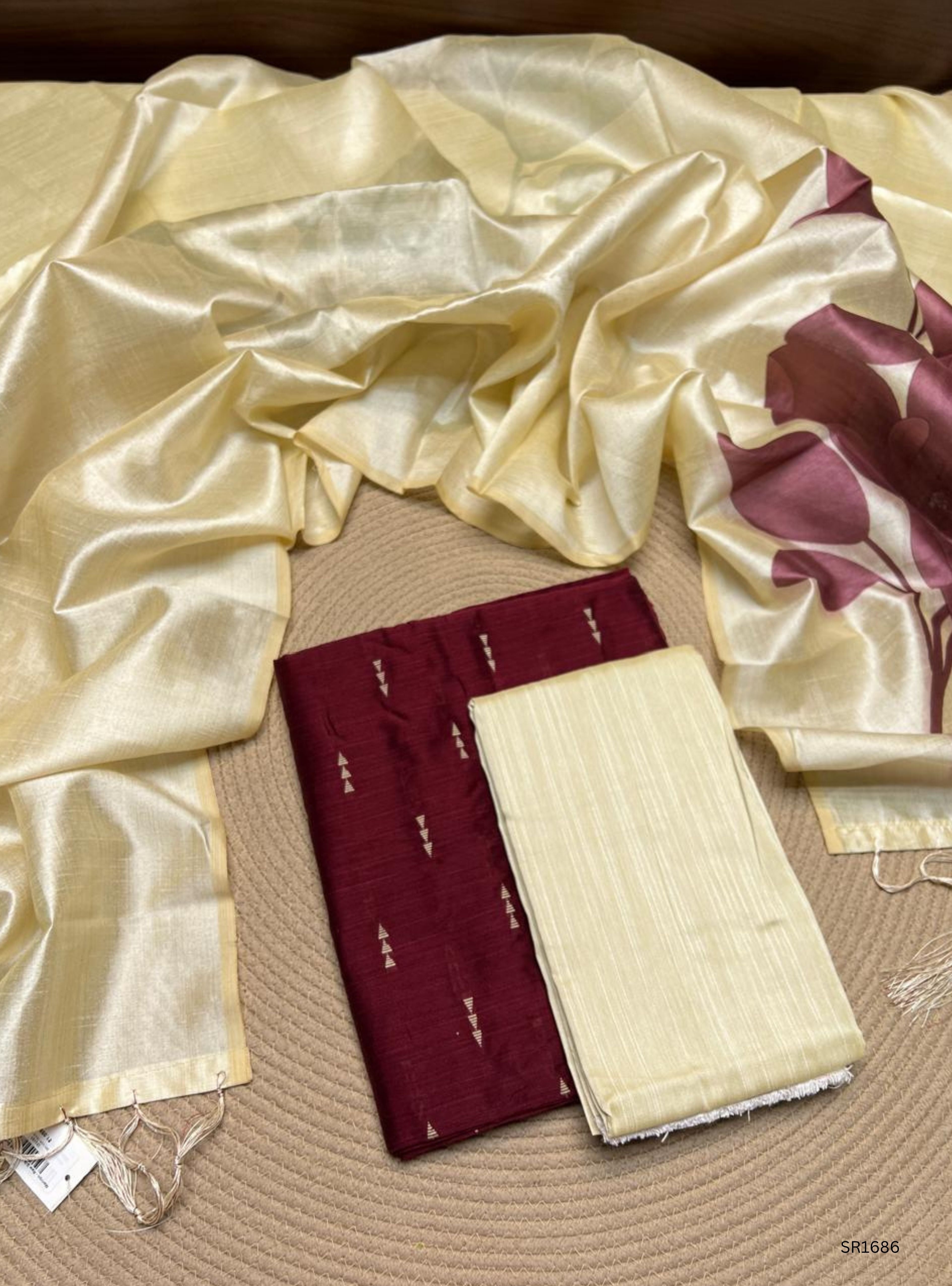 Maroon - Raw Silk Unstiched Suit 3 Pc Set