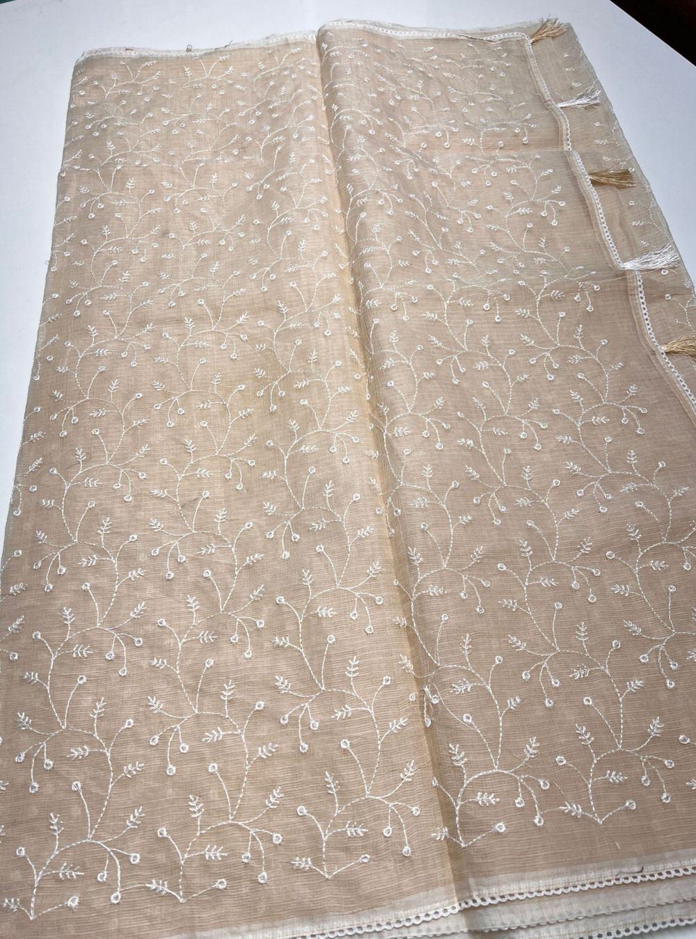Creme - Embroidered Pure Kota Cotton Saree