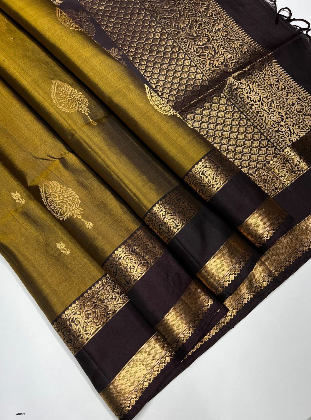 Olive Green & Coffee Brown - Soft Silk Saree