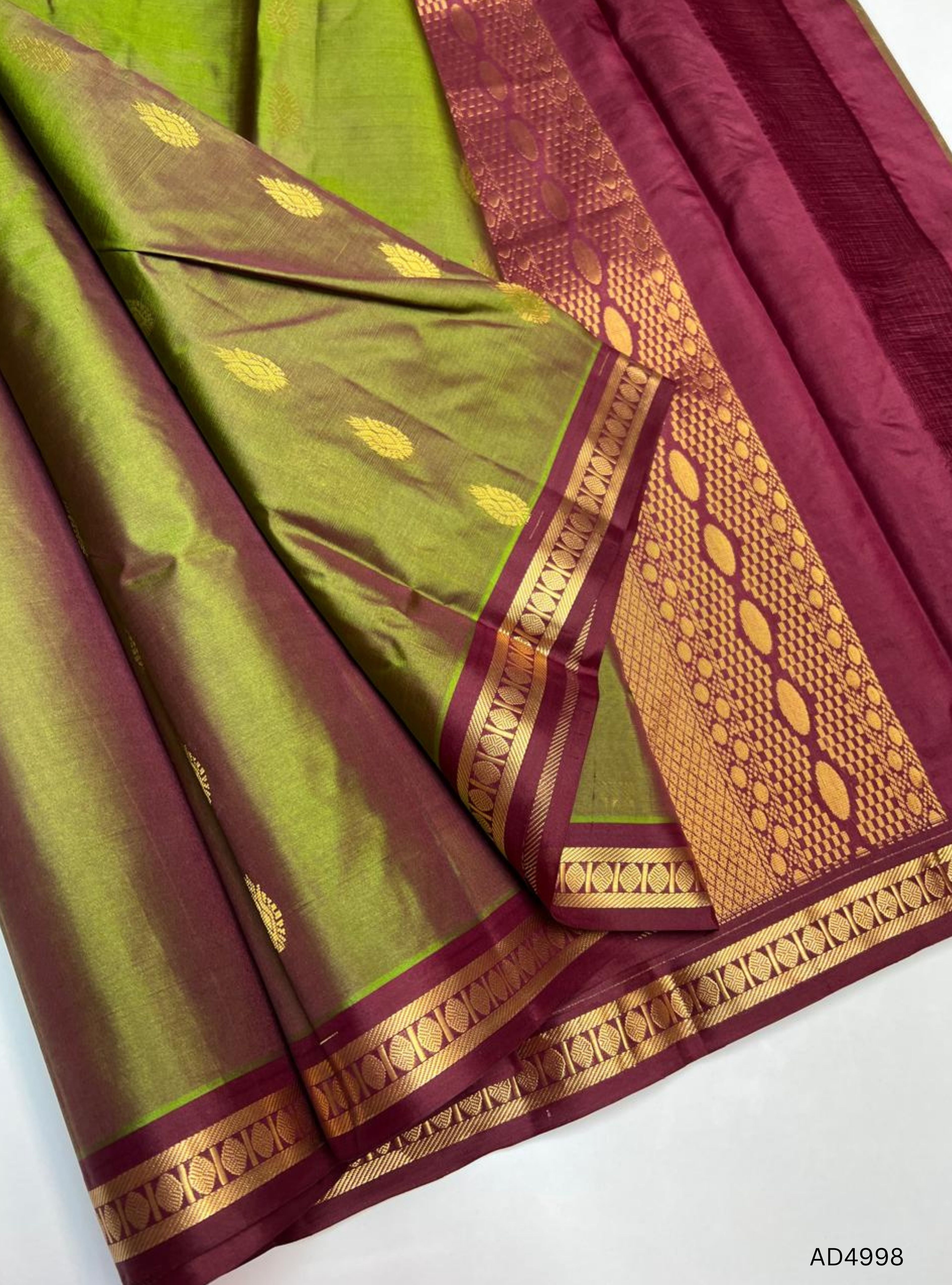 Moss Green & Plum - Kanchi Border Soft Silk Saree