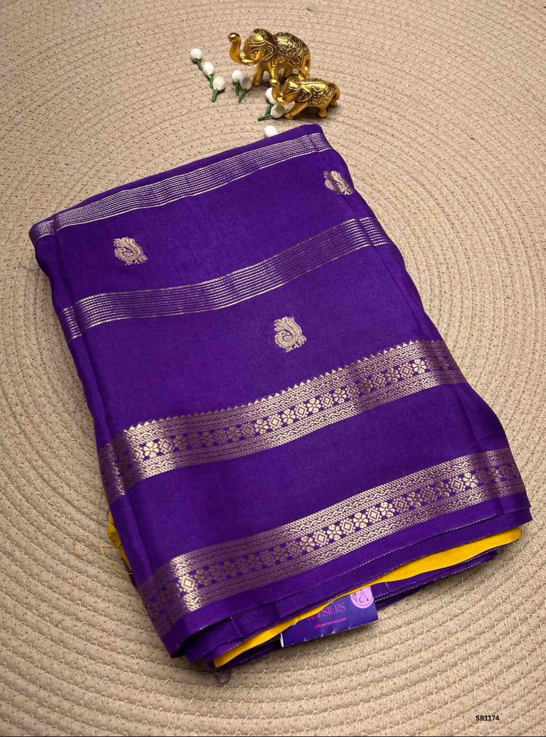 Purple & Mustard - Chinon Silk Saree