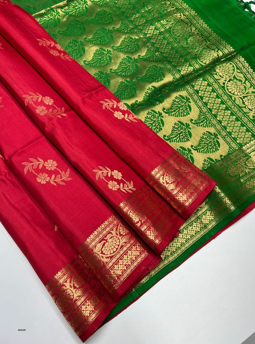 Green & Red - Soft Silk Saree