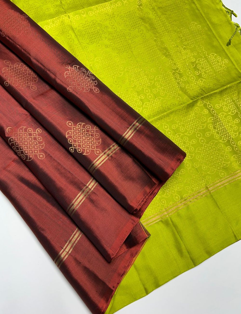 Maroon & Lime Green - Soft Silk Saree