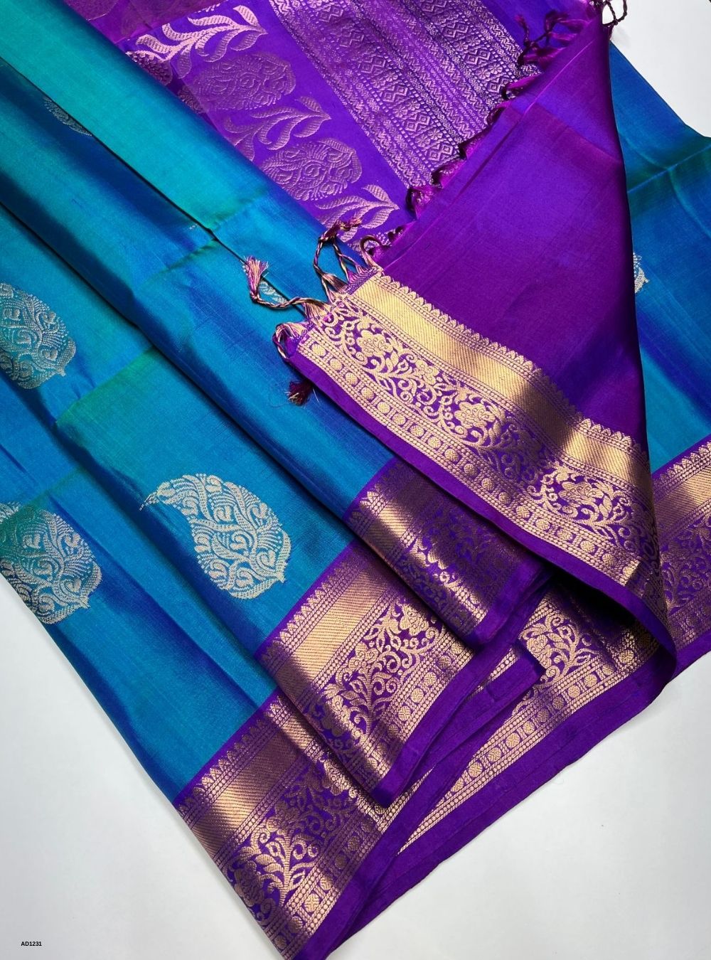 Peacock Blue & Purple -  Soft Silk Saree